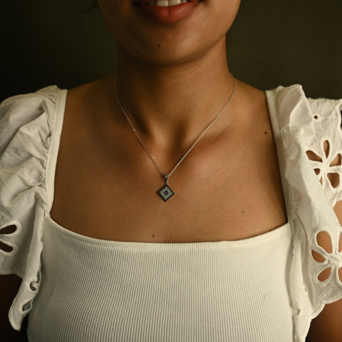 Black Diamond Square Pendant Necklace