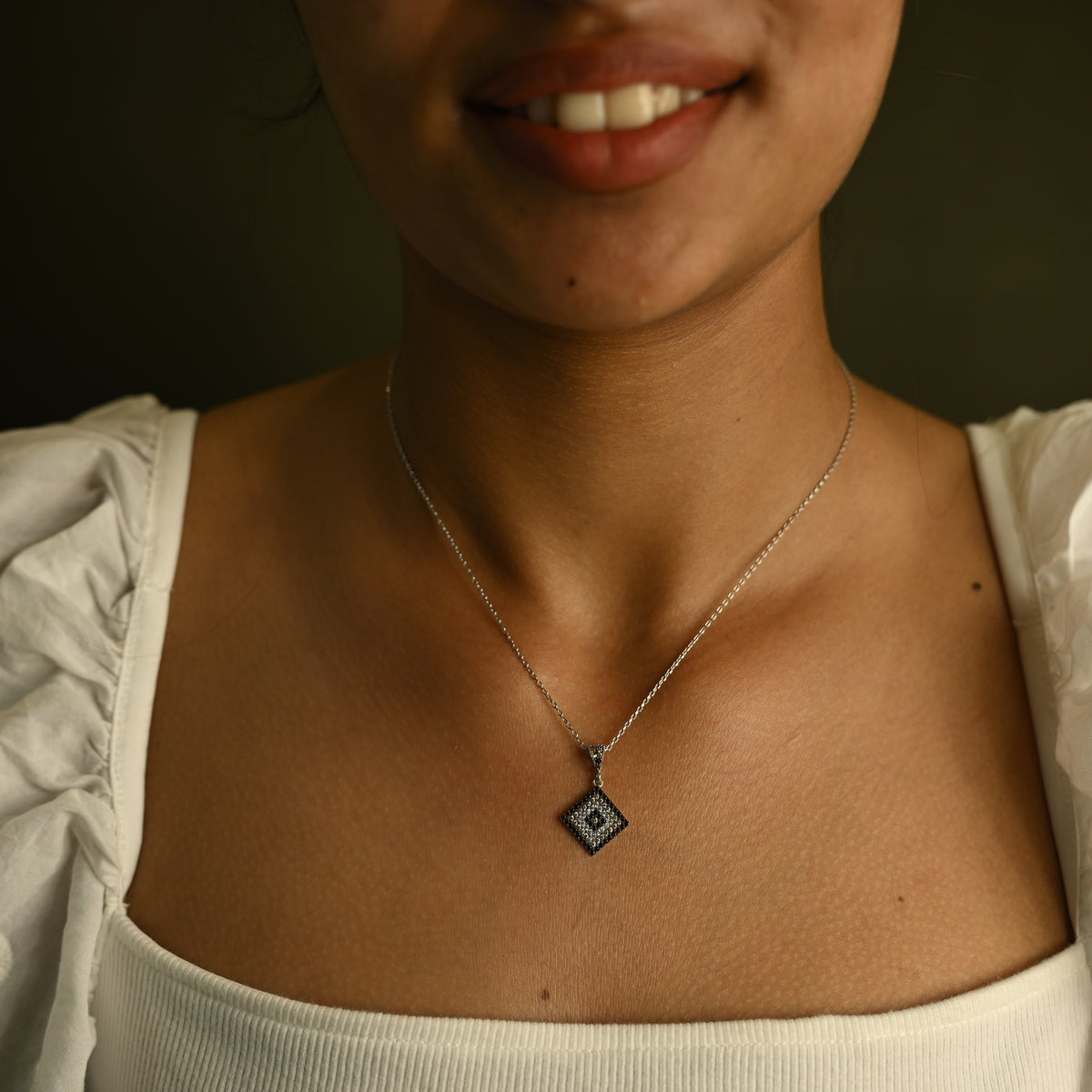 Black Diamond Square Pendant Necklace