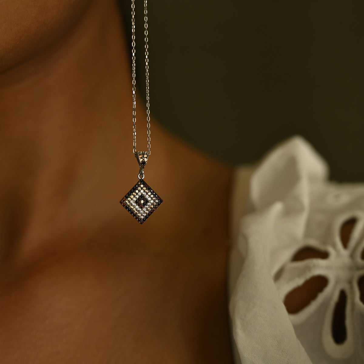 Black Diamond Square Pendant Necklace