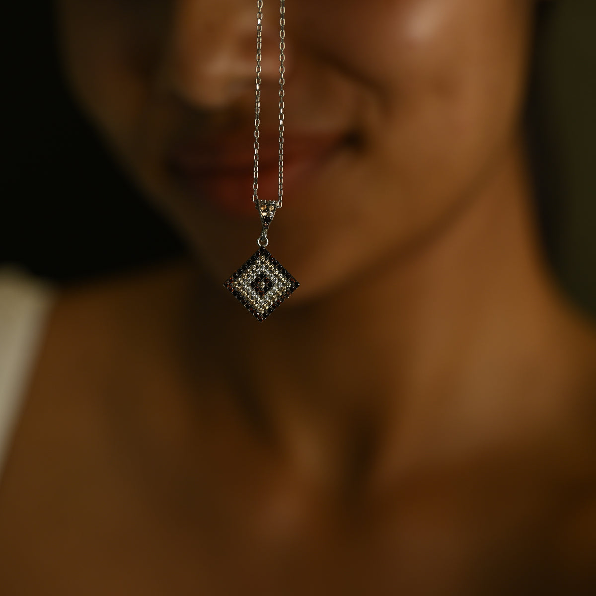 Black Diamond Square Pendant Necklace