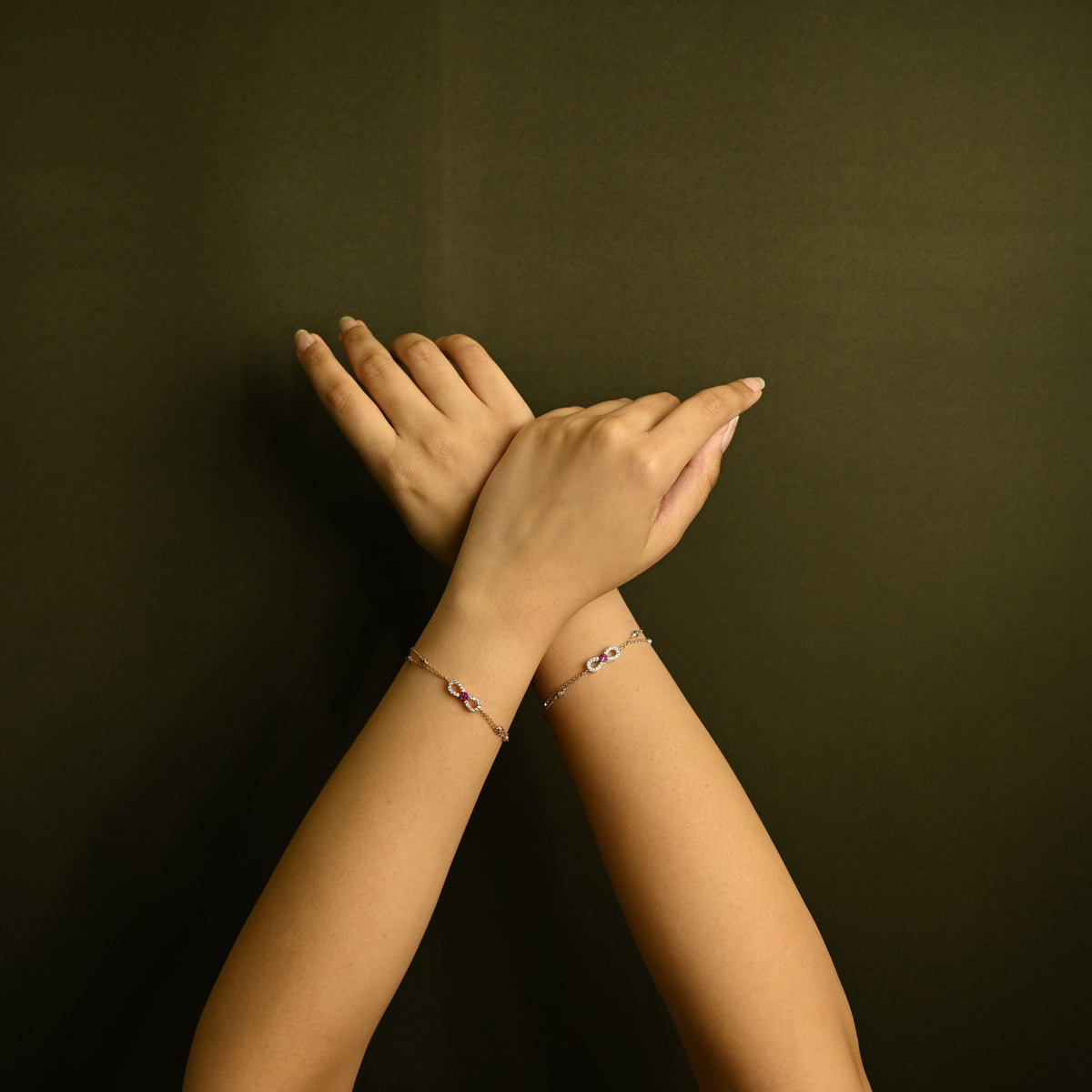 Rosé Bow Double Chain Bracelet