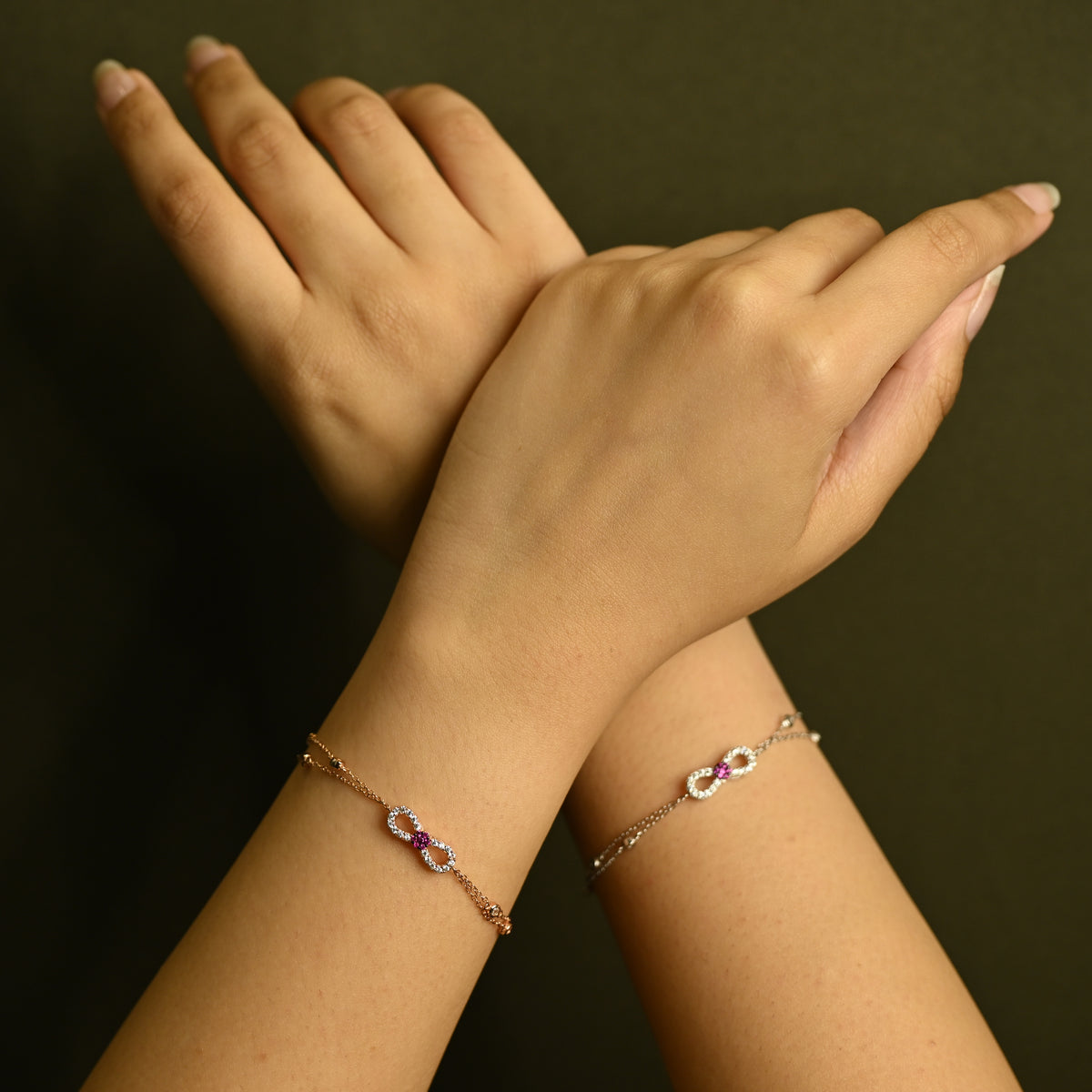 Rosé Bow Double Chain Bracelet
