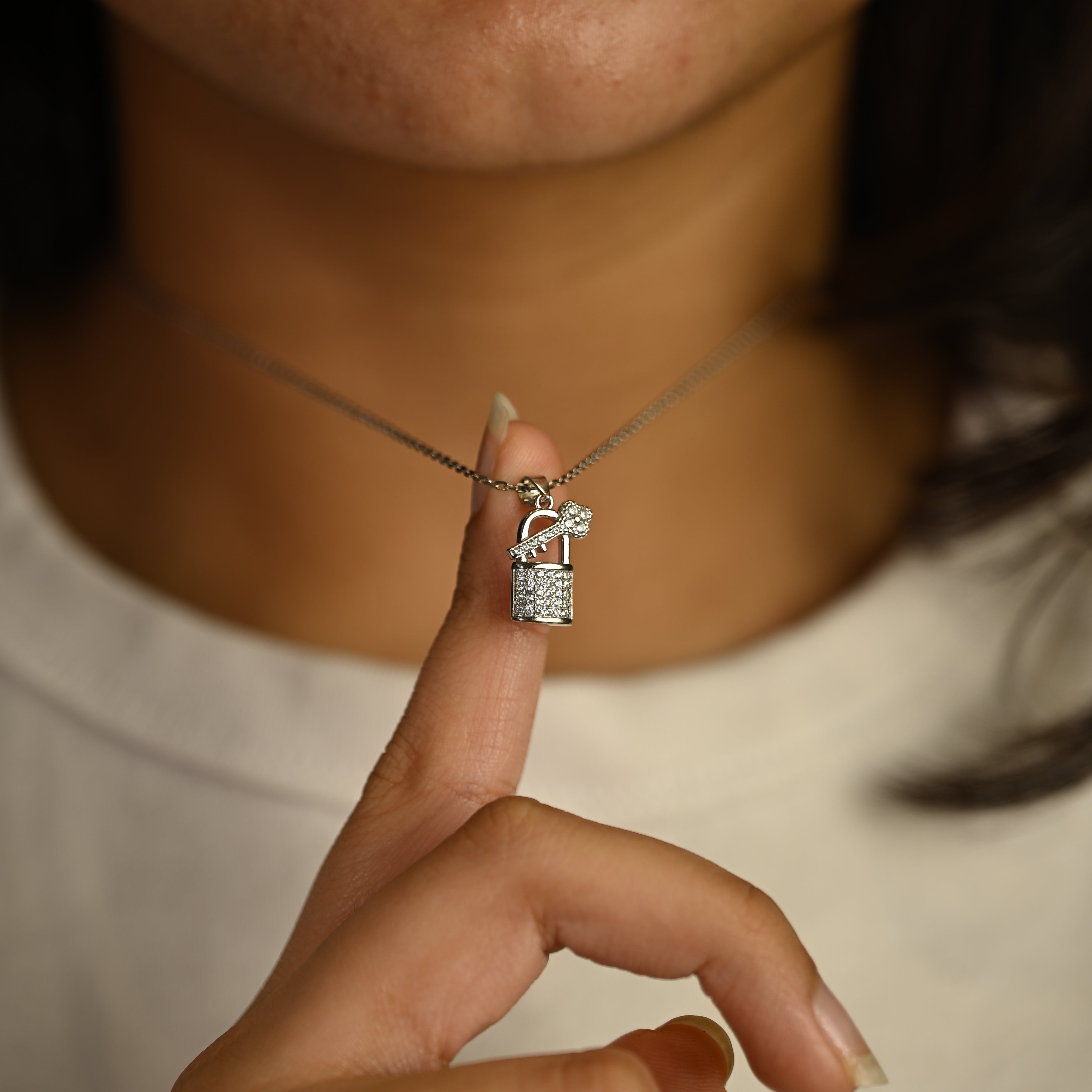 Lock & Key Diamond Pendant Chain