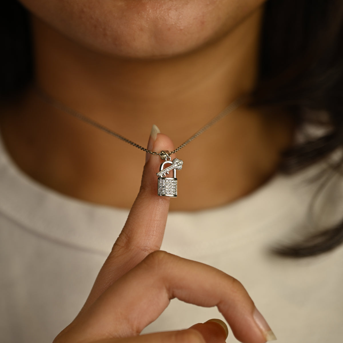 Lock & Key Diamond Pendant Chain