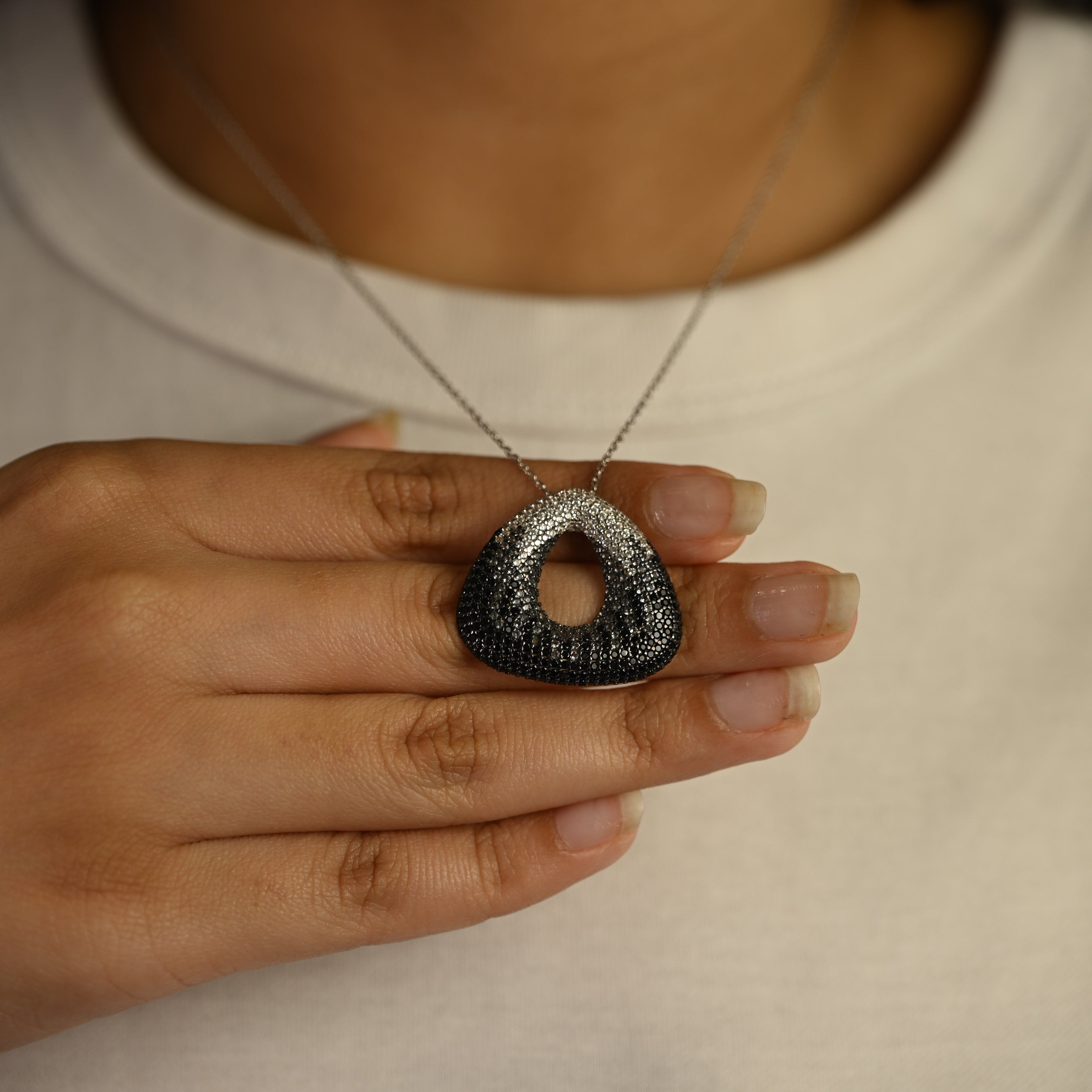 Black Crystal Teardrop Pendant Necklace