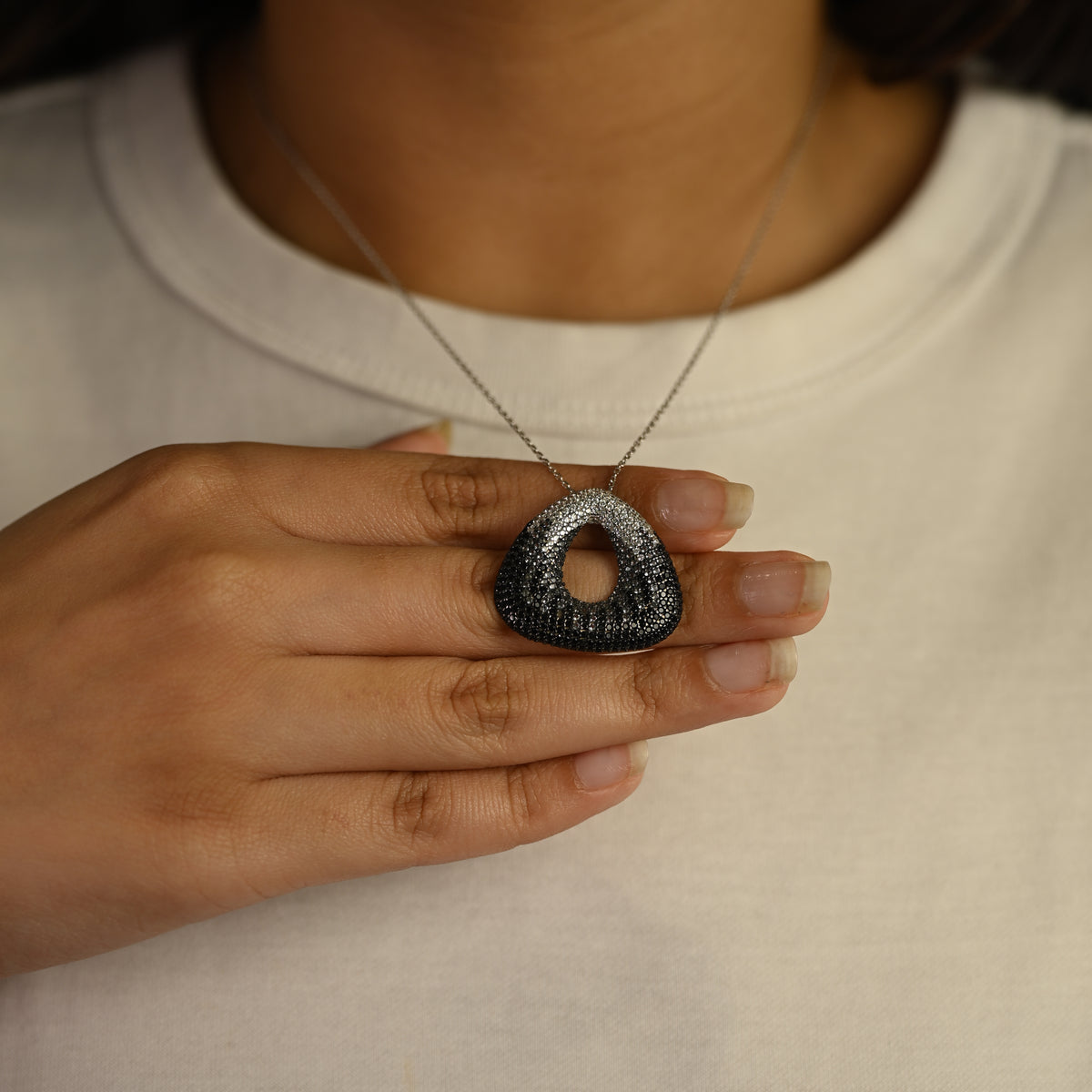 Black Crystal Teardrop Pendant Necklace