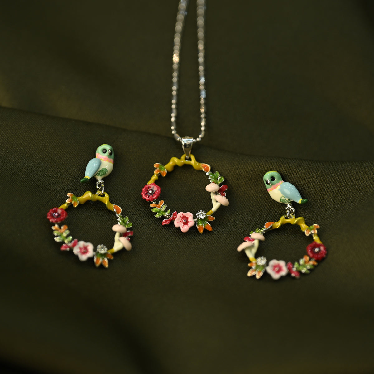 Floral Hoop Pendant Set