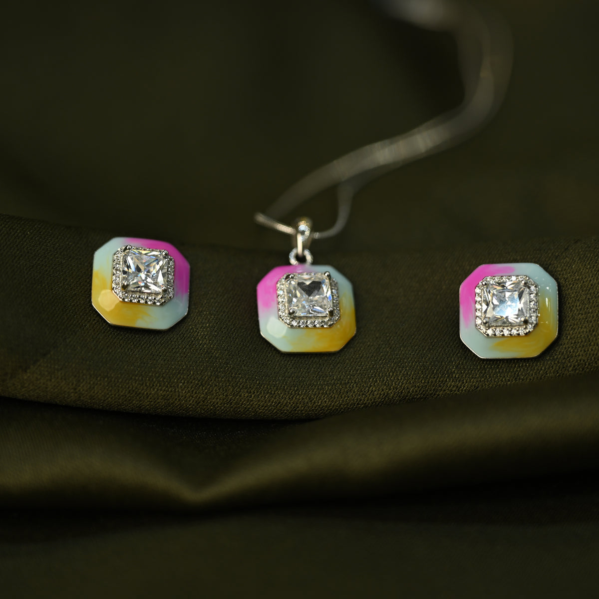 Pastel Blue & Gold Pendant Set