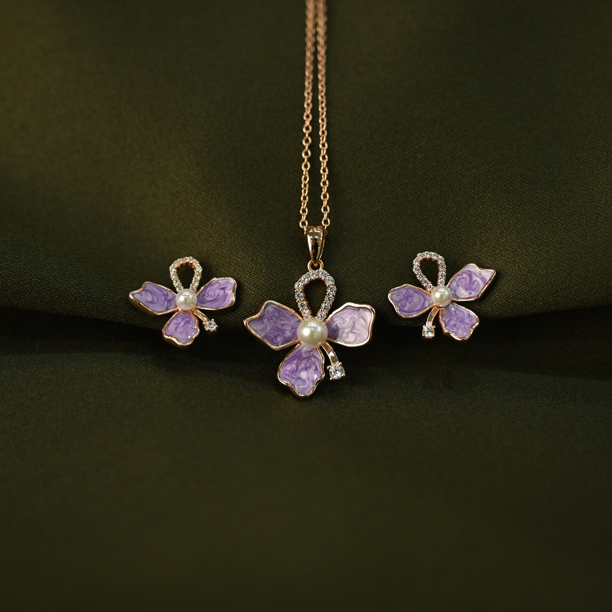 Purple Floral Necklace & Earring Set