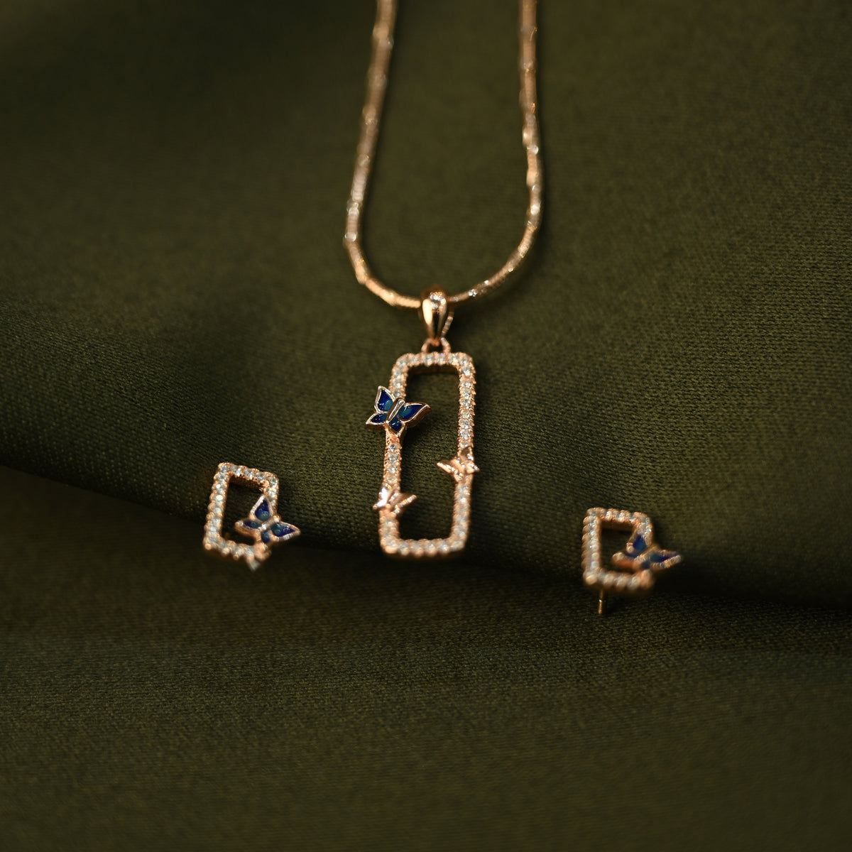 Rose Gold Butterfly Pendant & Earring Set