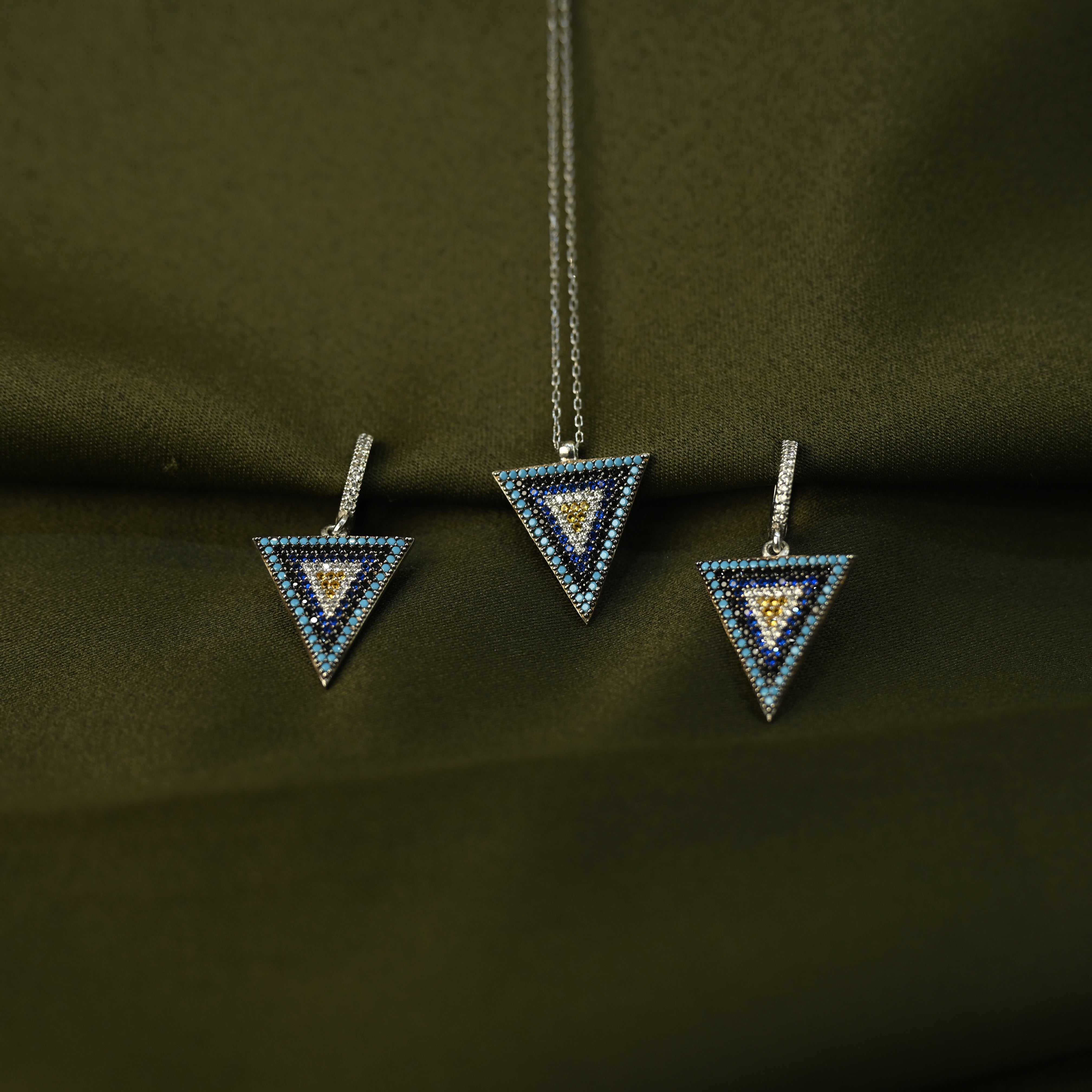 Blue Triangle Necklace & Earring Set