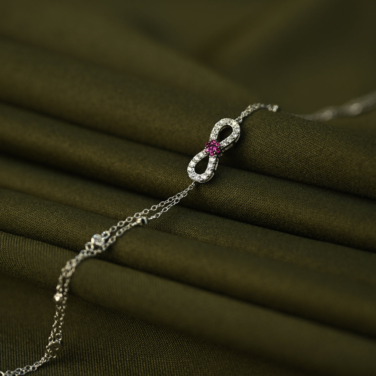 Rosé Bow Double Chain Bracelet