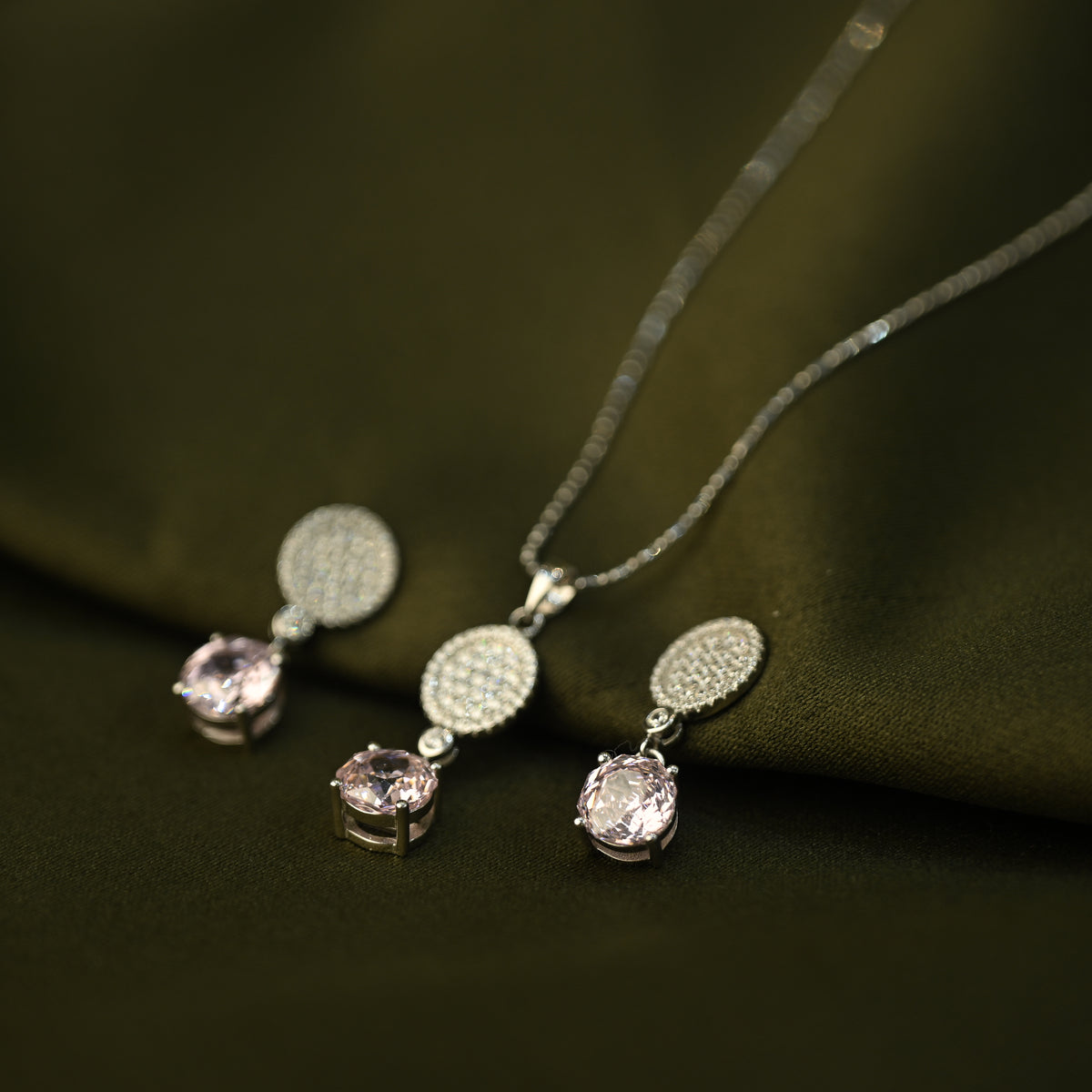 Pink Crystal Pendant Set