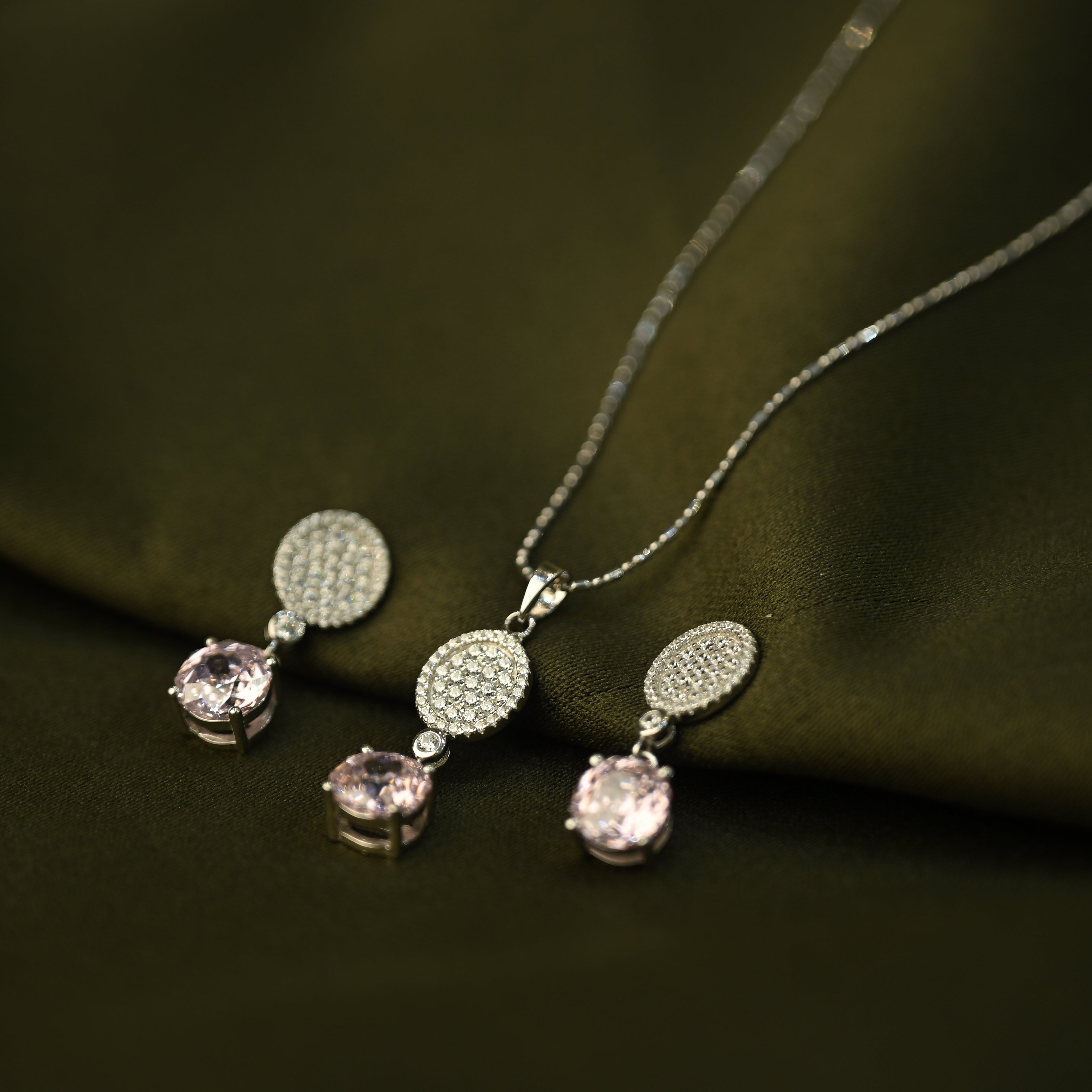 Pink Crystal Pendant Set