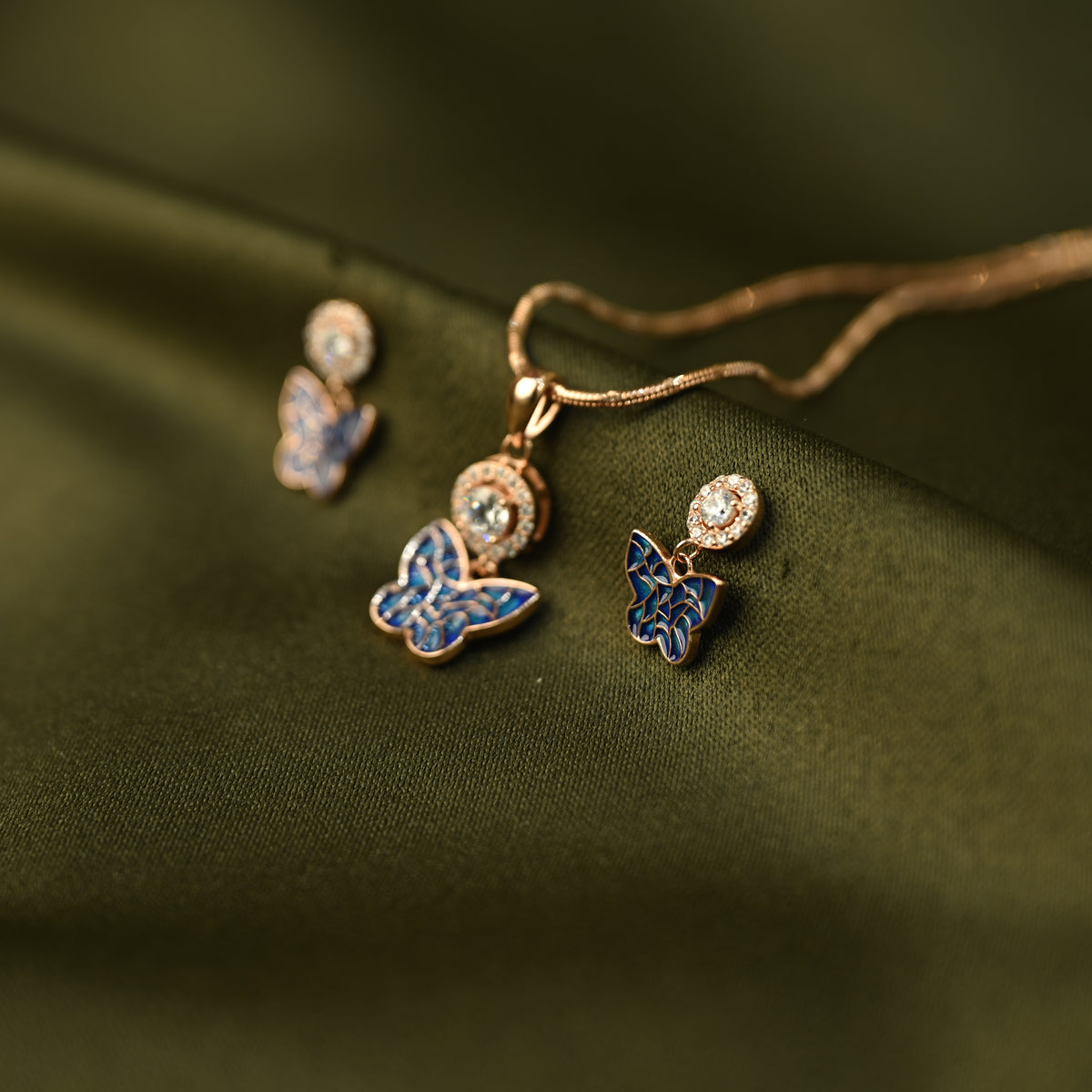 Blue Butterfly Pendant Set