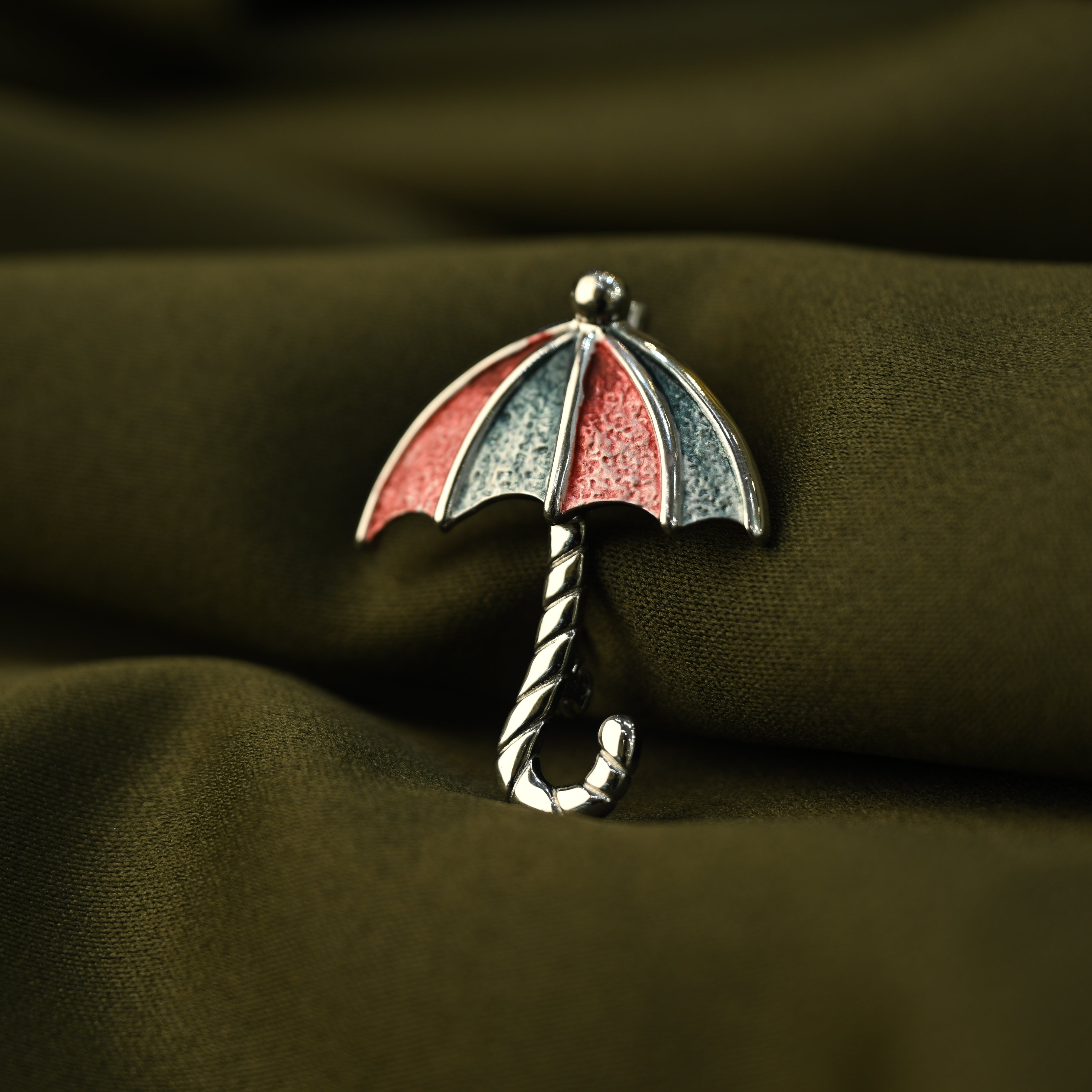 Red & Silver Umbrella Brooch