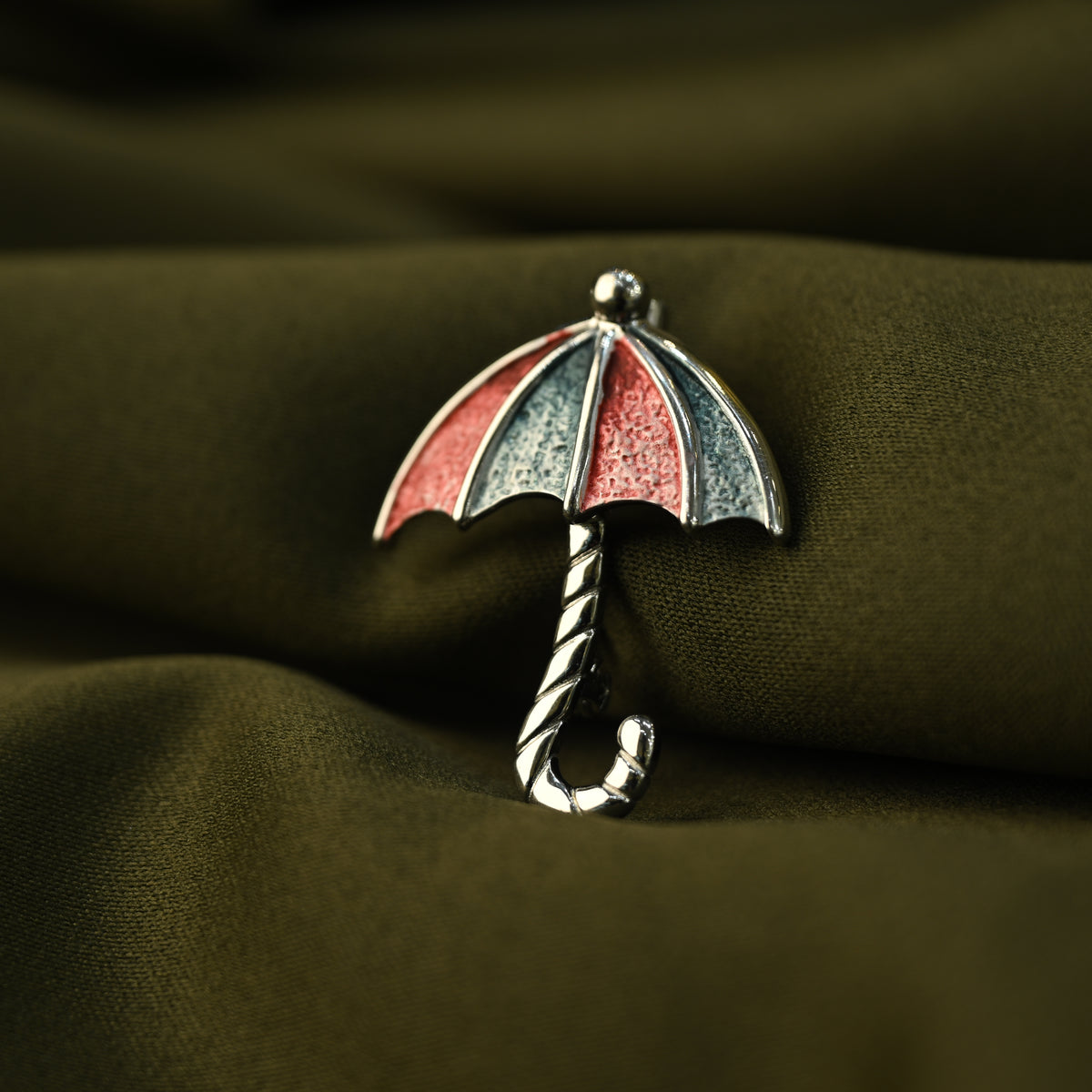 Red & Silver Umbrella Brooch