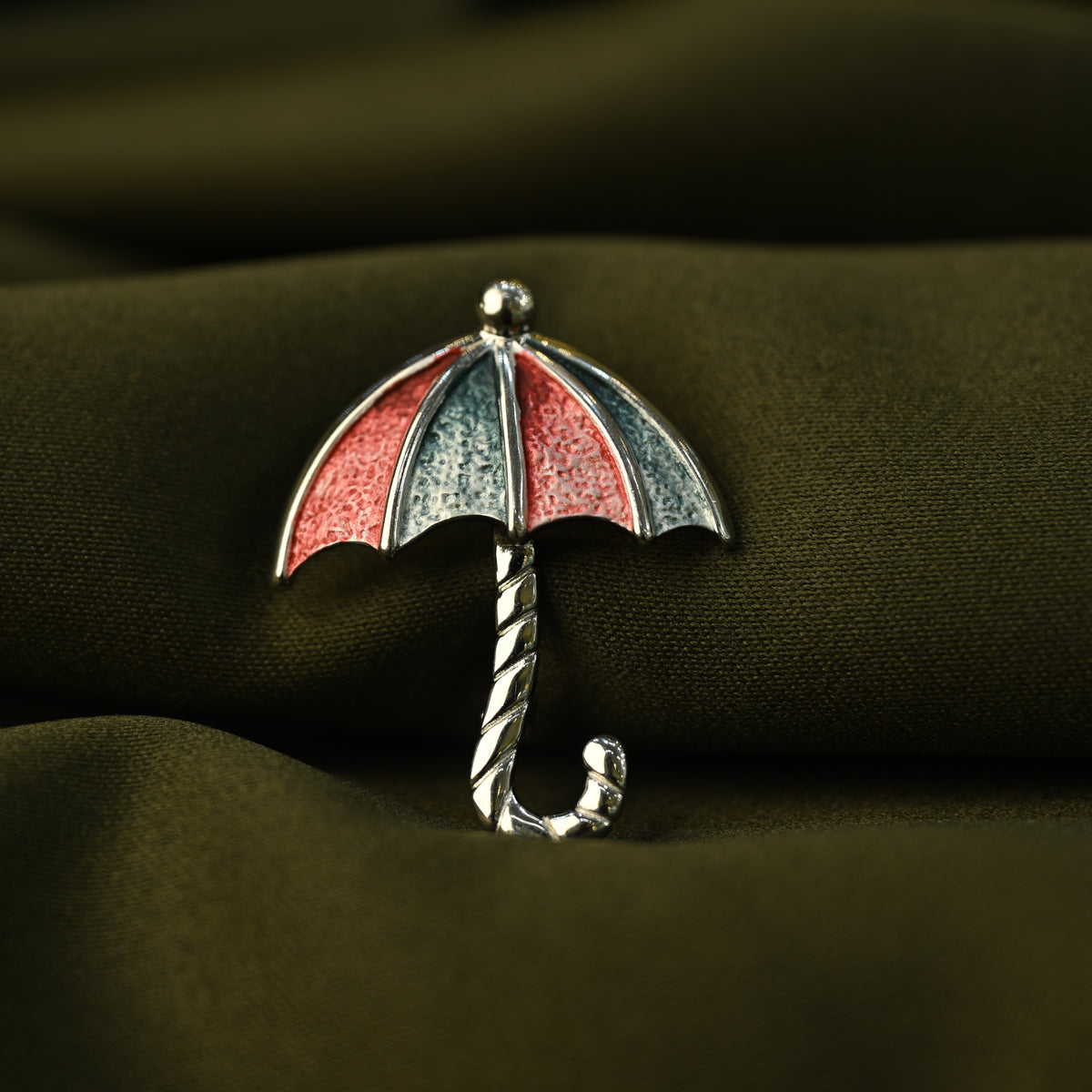 Red & Silver Umbrella Brooch