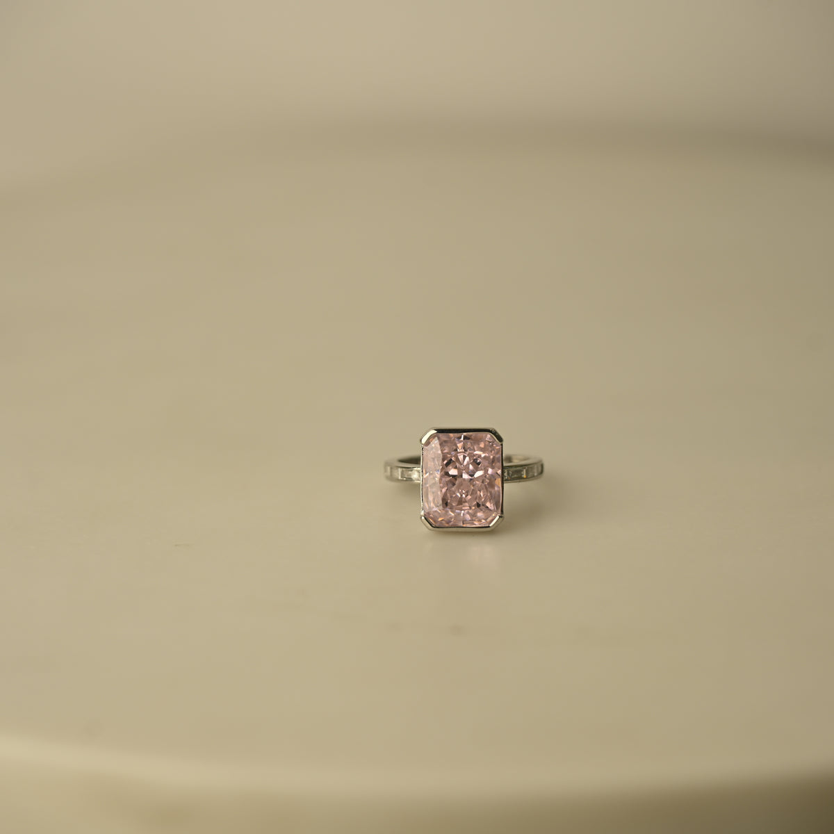 Pink Emerald-Cut Crystal Statement Ring