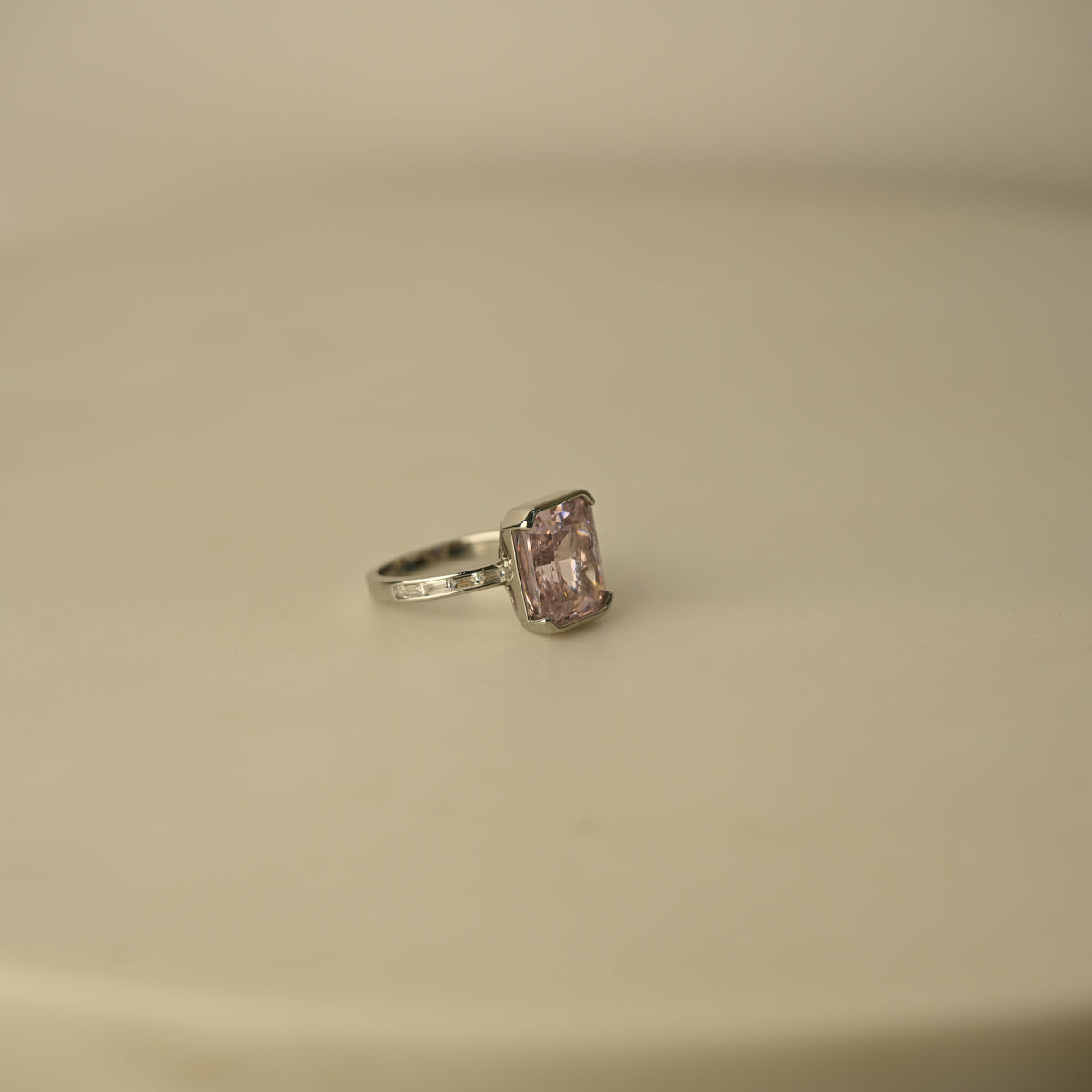Pink Emerald-Cut Crystal Statement Ring