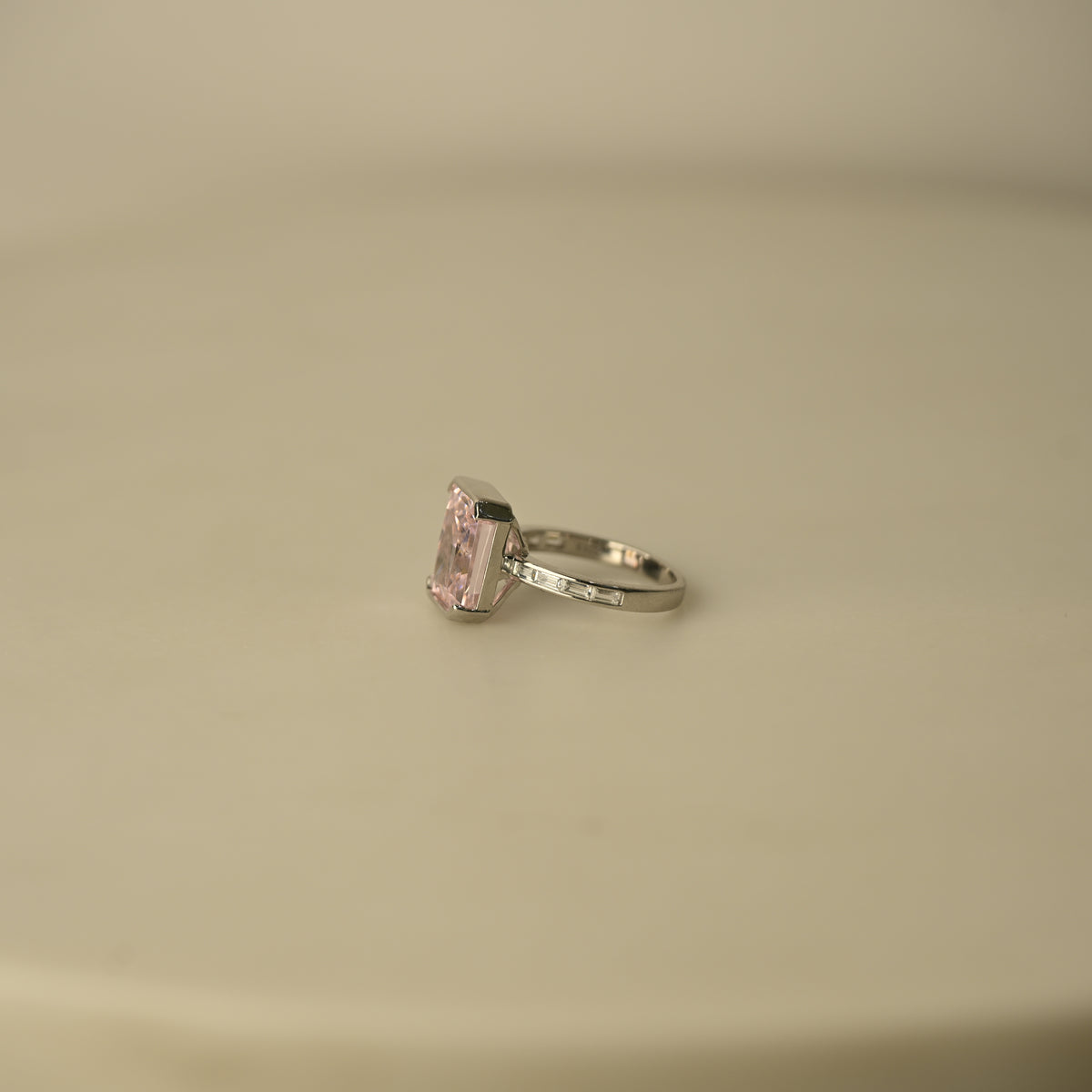 Pink Emerald-Cut Crystal Statement Ring