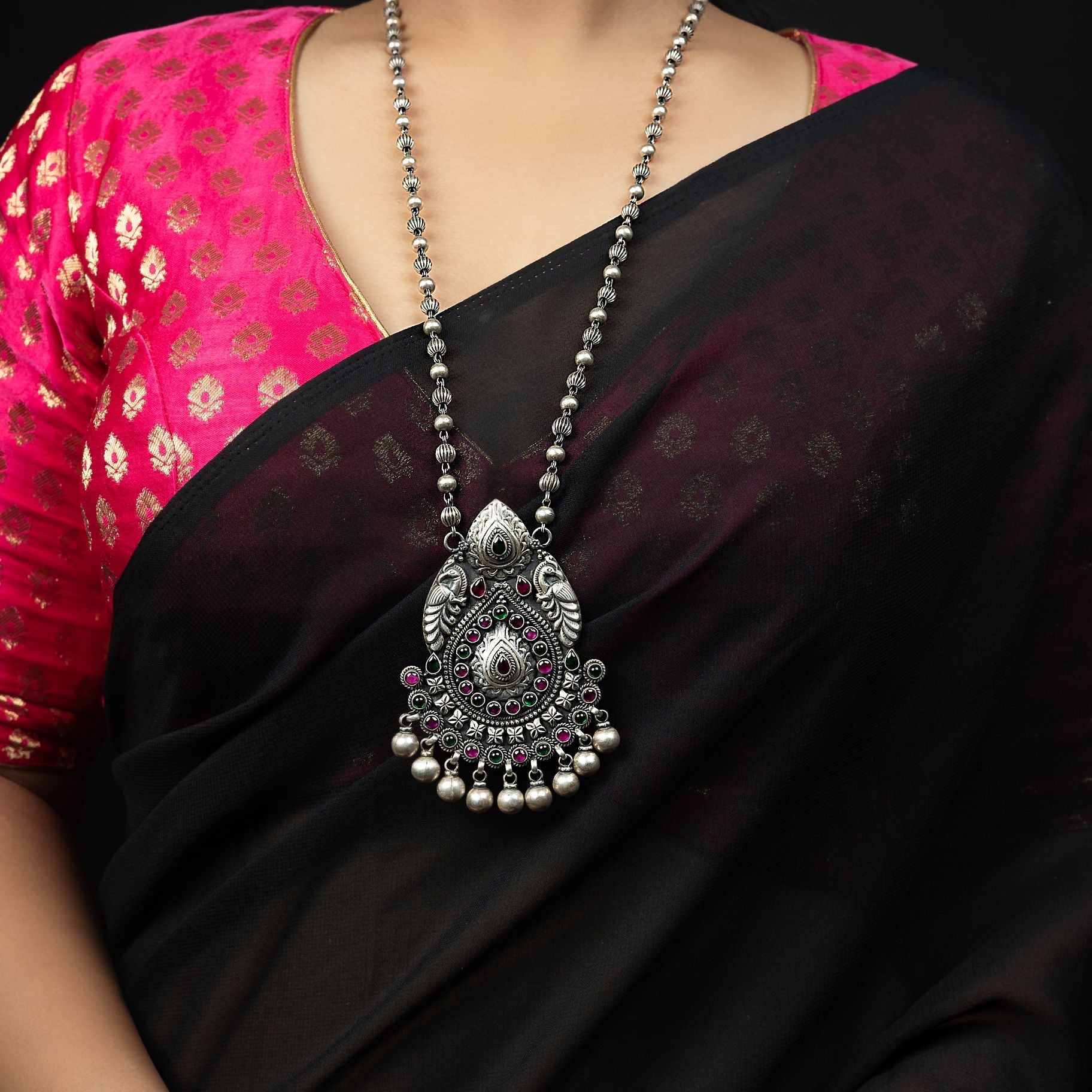 Delightful Long Necklace With Matar Mala silverhousebyrj