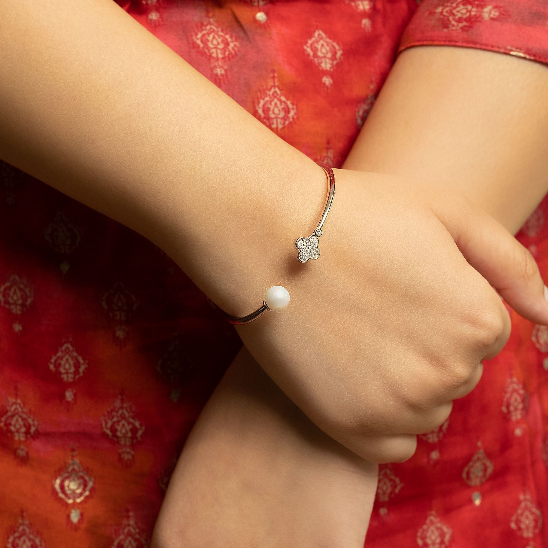 Elegant Bangle with Flower & Moti at Both ends silverhousebyrj