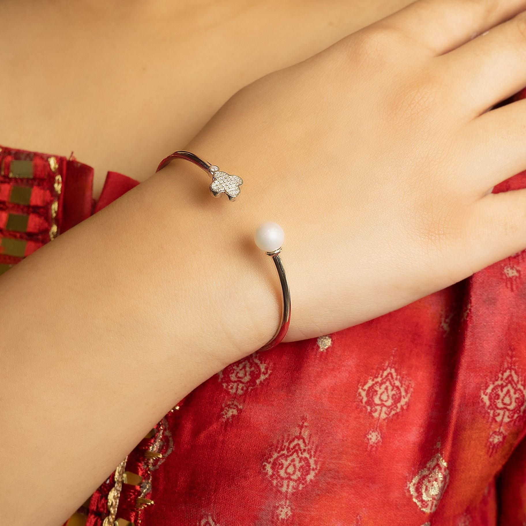 Elegant Bangle with Flower & Moti at Both ends silverhousebyrj