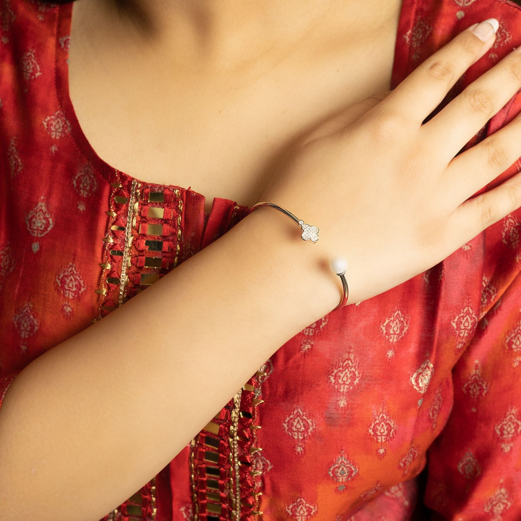 Elegant Bangle with Flower & Moti at Both ends silverhousebyrj