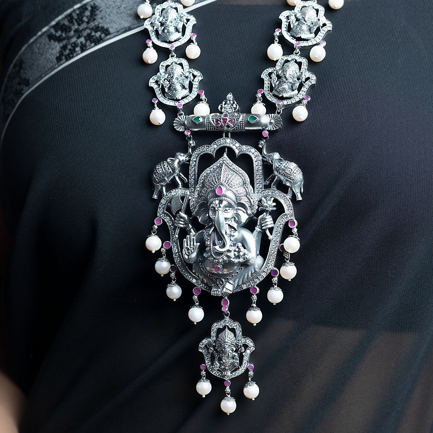 Elegant Ganpati Necklace And Earrings Set silverhousebyrj