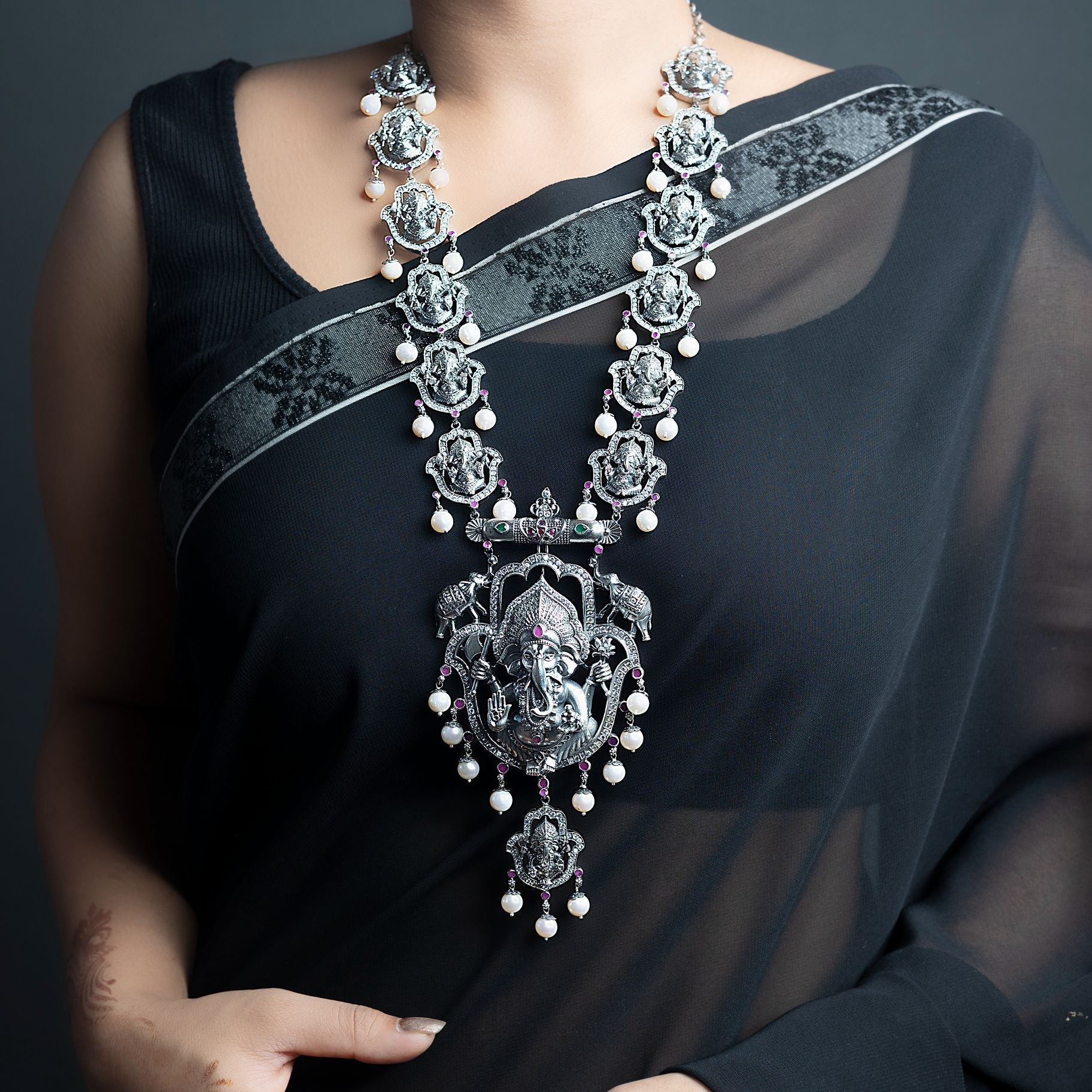 Elegant Ganpati Necklace And Earrings Set silverhousebyrj