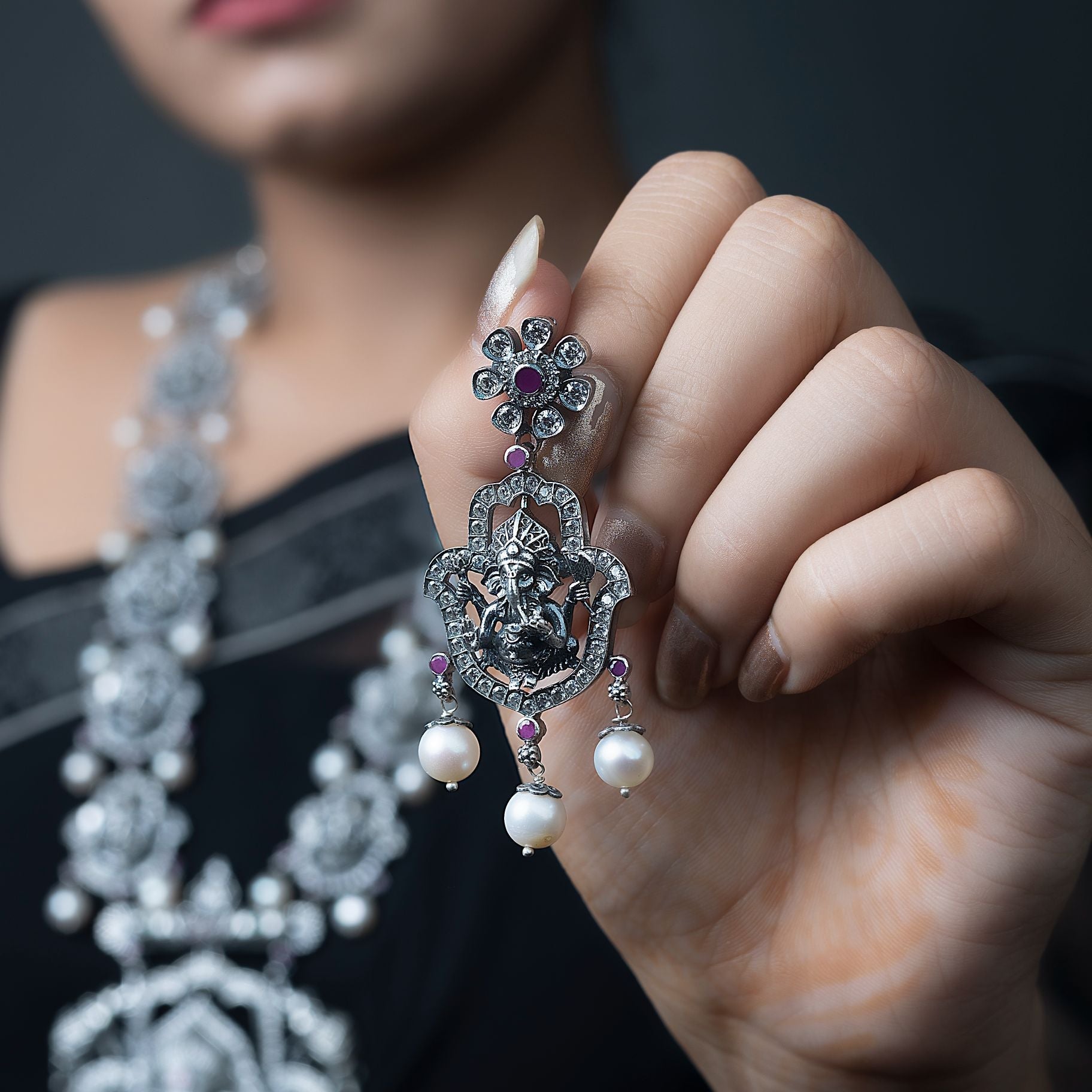 Elegant Ganpati Necklace And Earrings Set silverhousebyrj