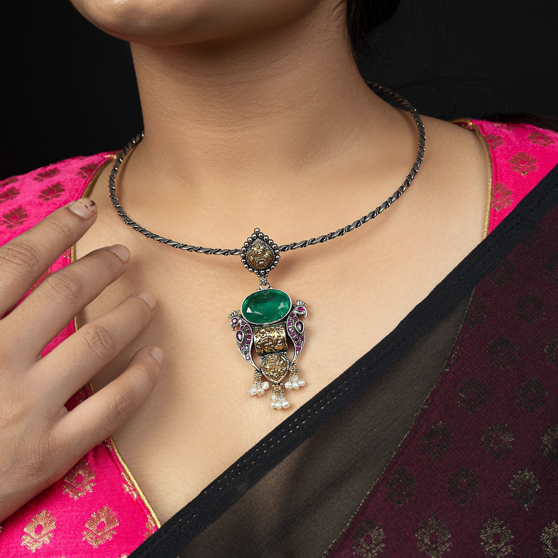 Elegant Hasli With Alluring Pendant With Peacocks Aside silverhousebyrj