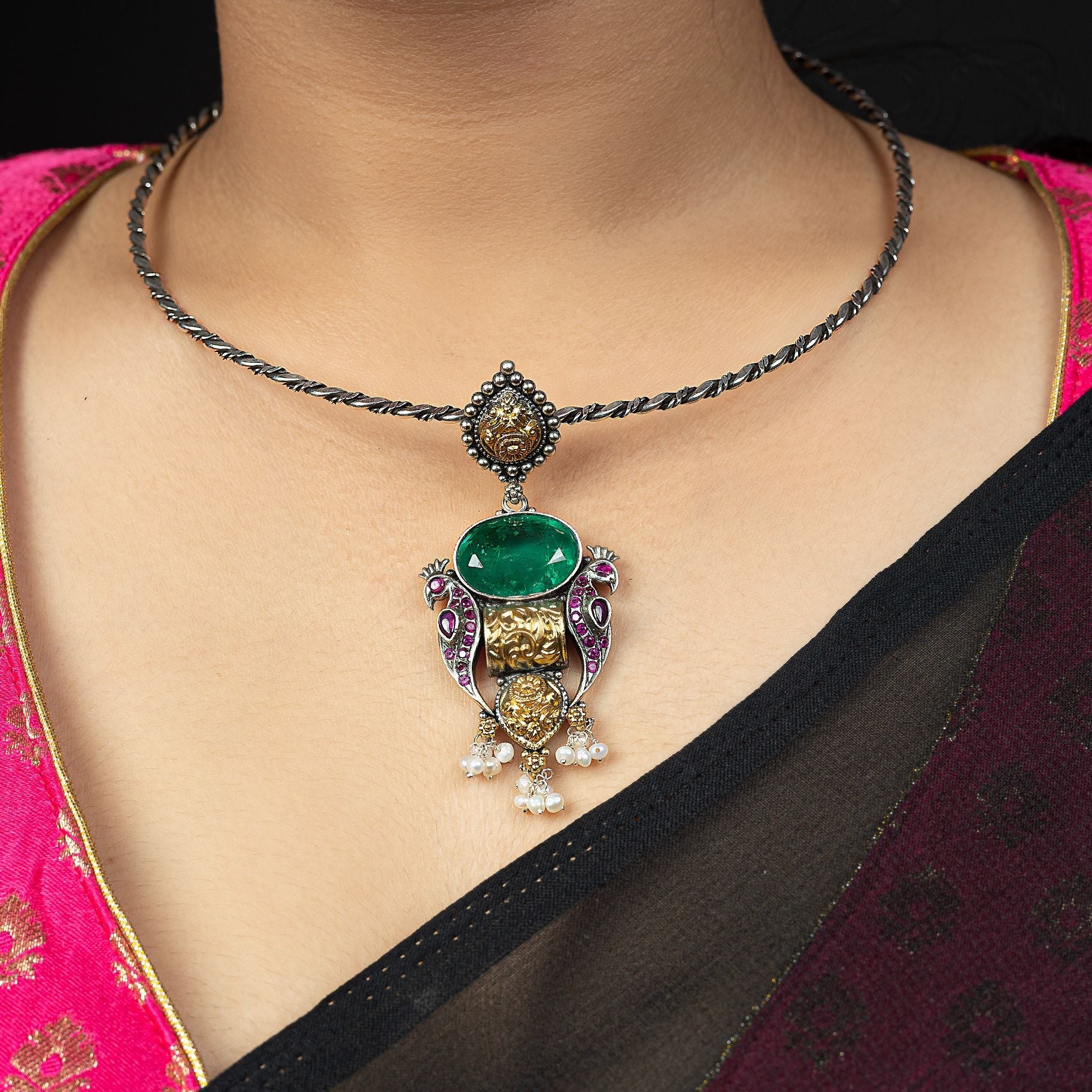 Elegant Hasli With Alluring Pendant With Peacocks Aside silverhousebyrj