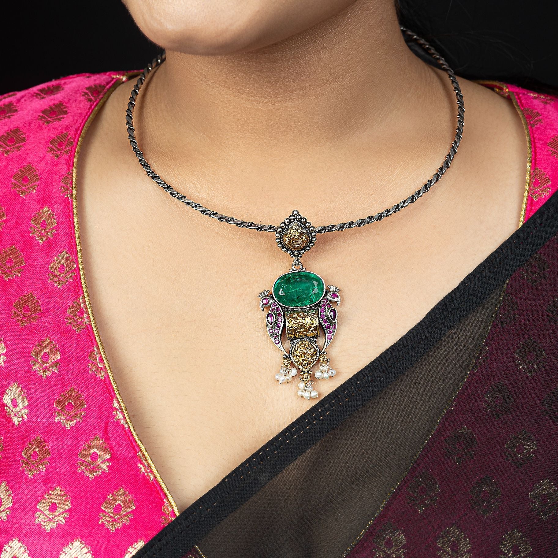 Elegant Hasli With Alluring Pendant With Peacocks Aside silverhousebyrj