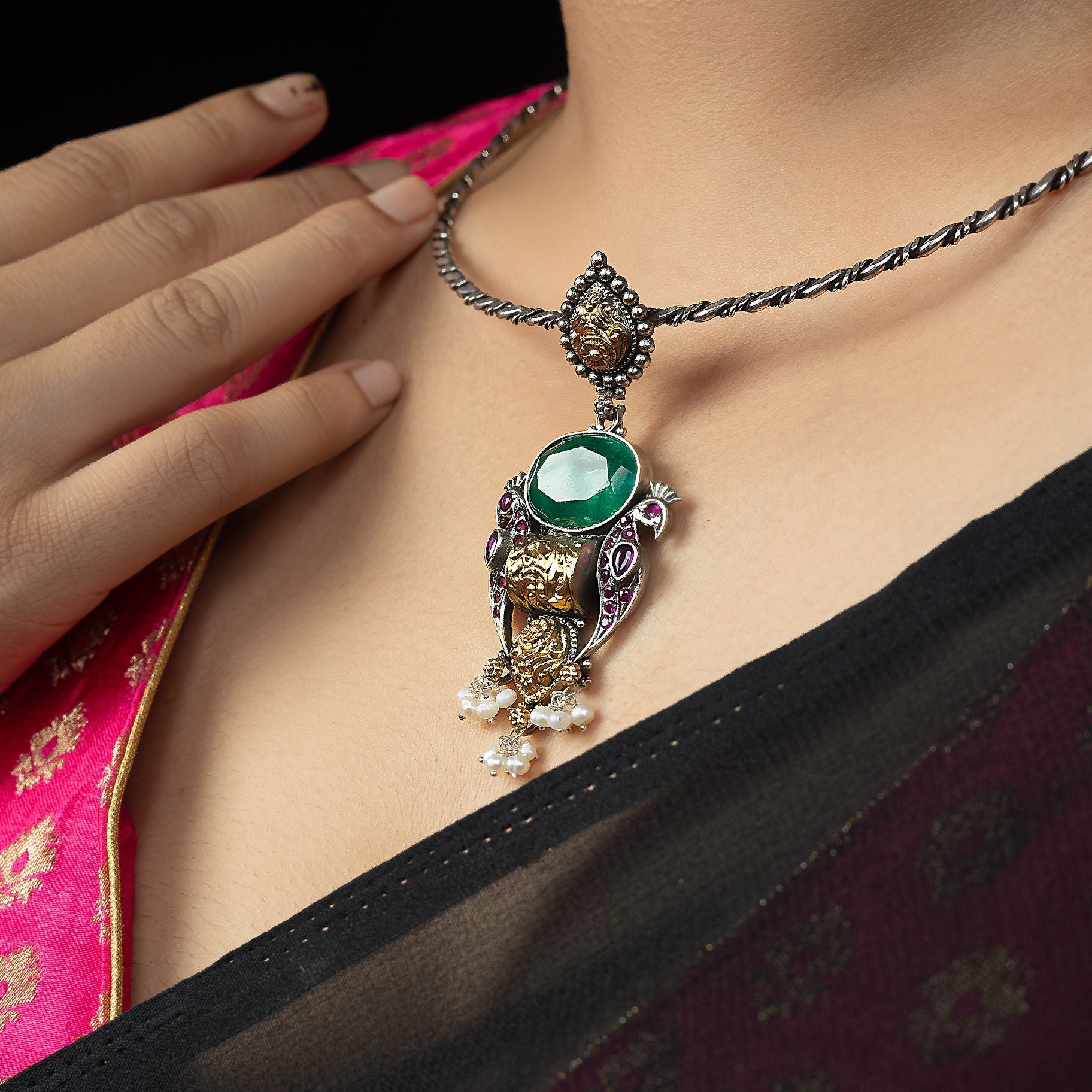 Elegant Hasli With Alluring Pendant With Peacocks Aside silverhousebyrj