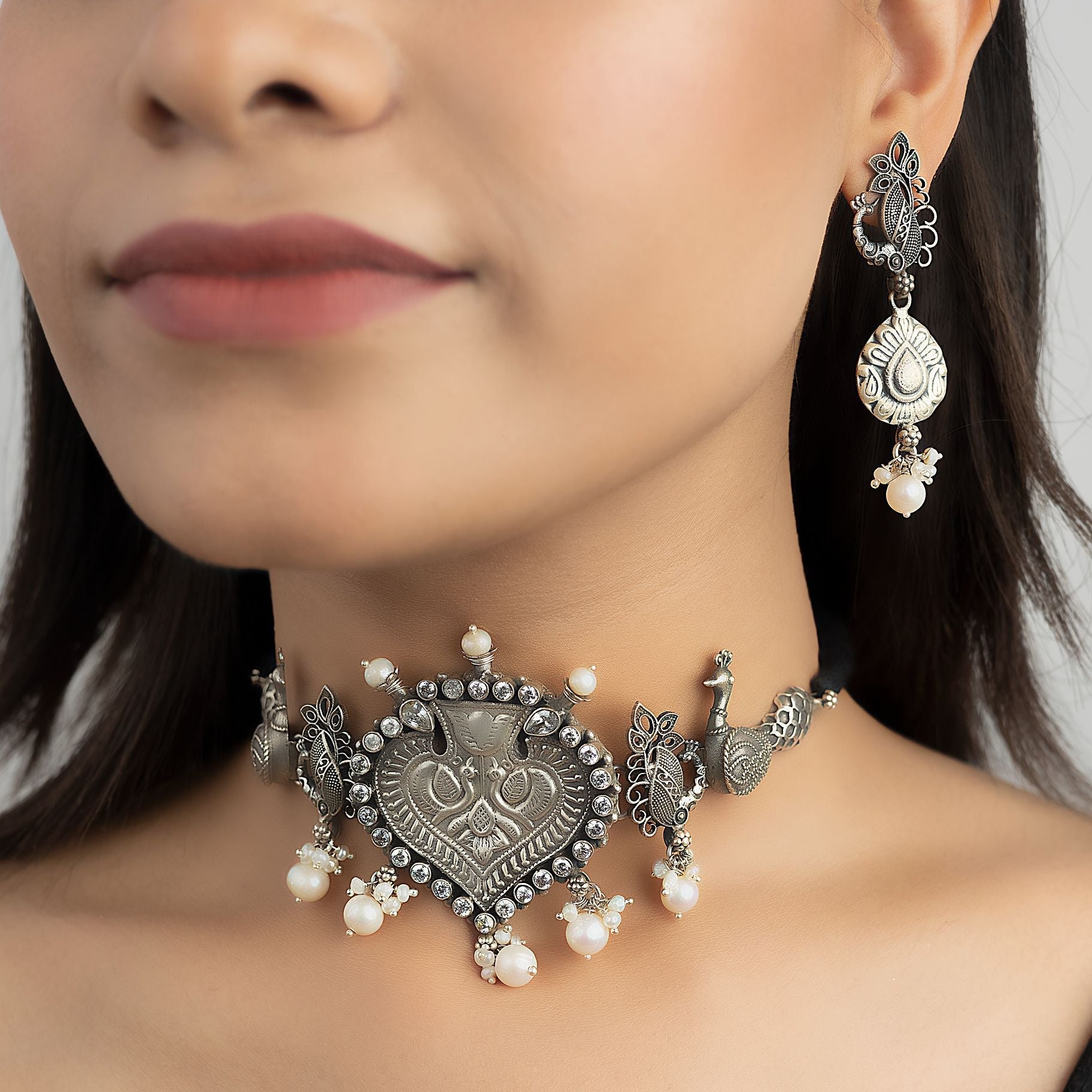 Elegant Mayur Choker and Earrings Set silverhousebyrj