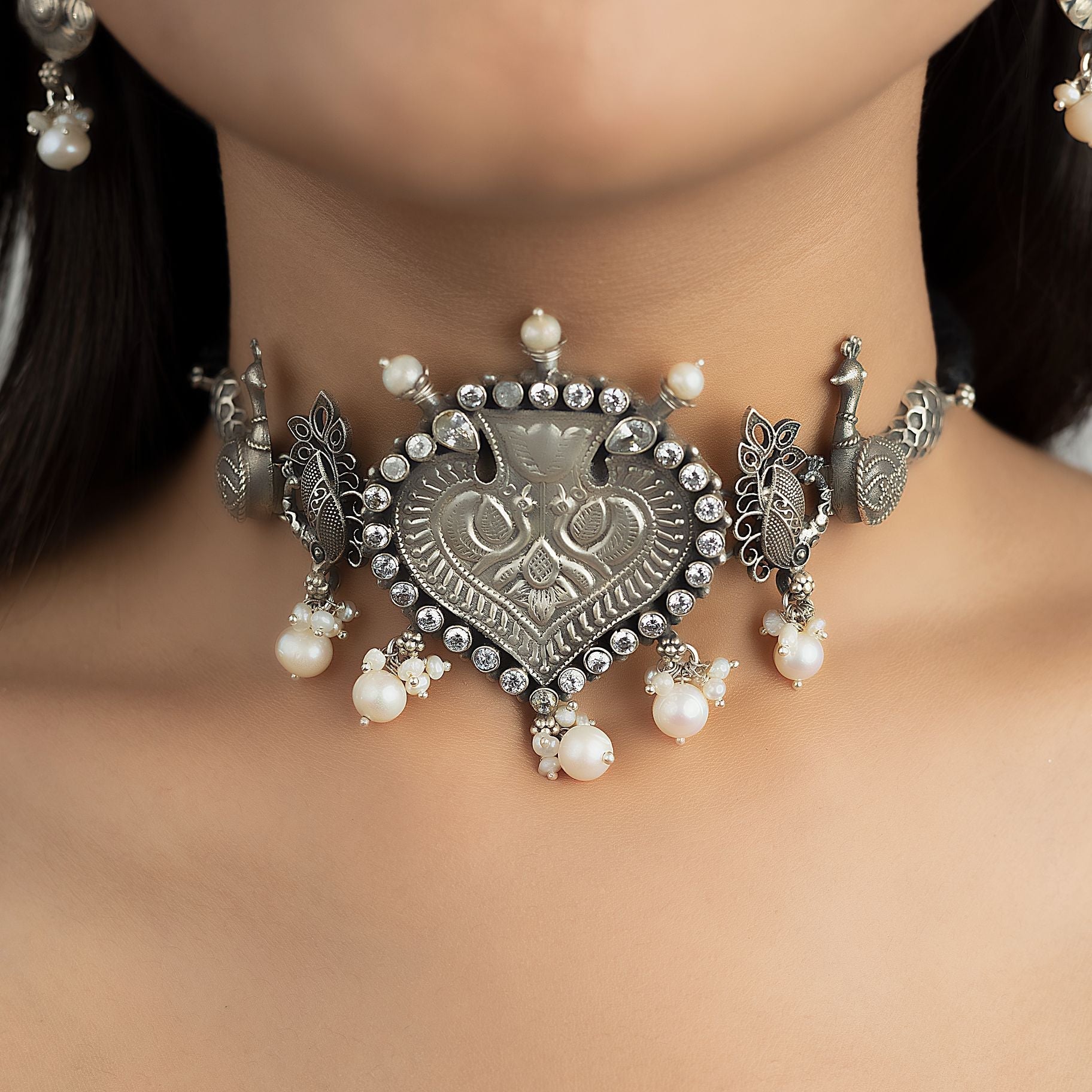 Elegant Mayur Choker and Earrings Set silverhousebyrj