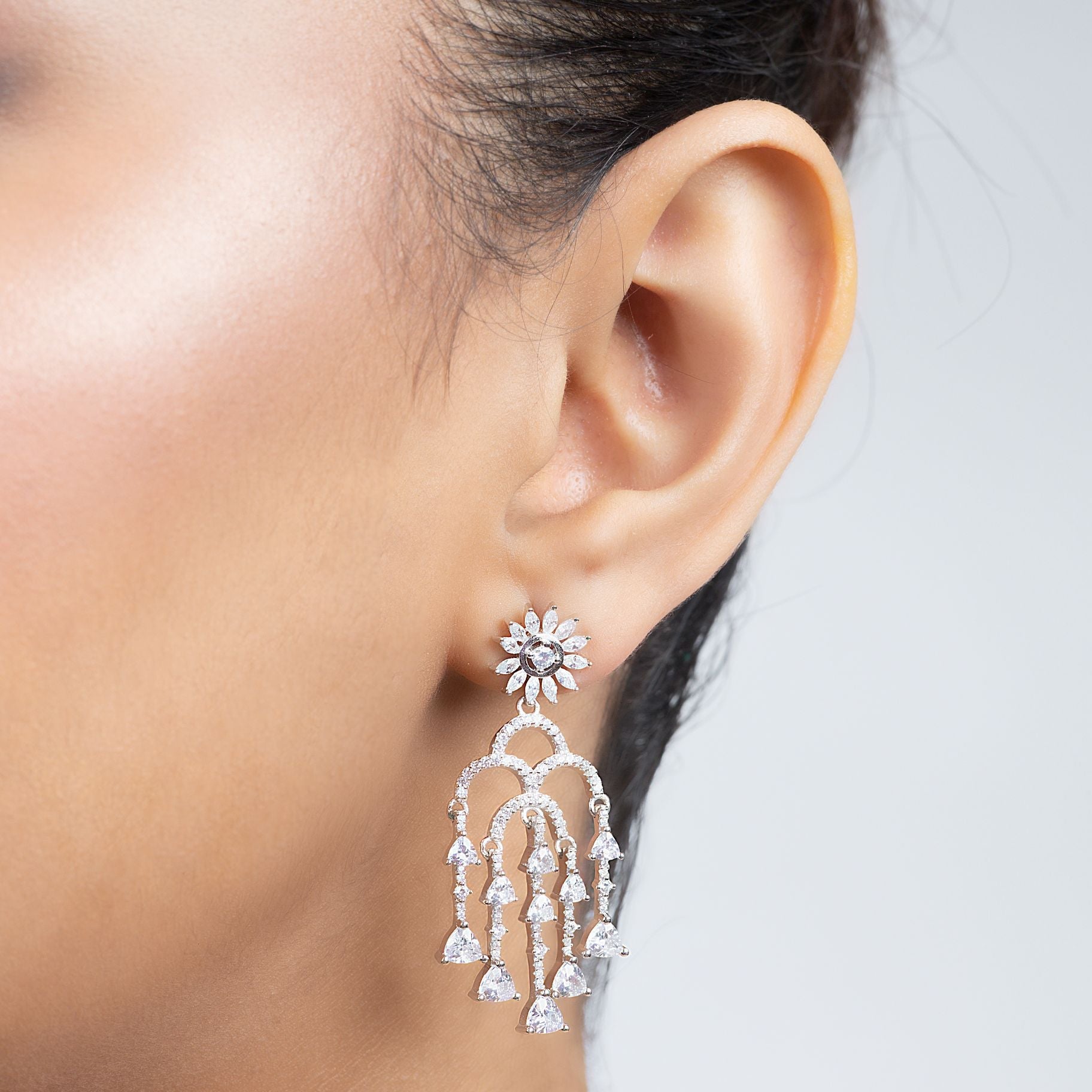 Elegant Platinum Finish White Stone Studded Dangling Earing silverhousebyrj