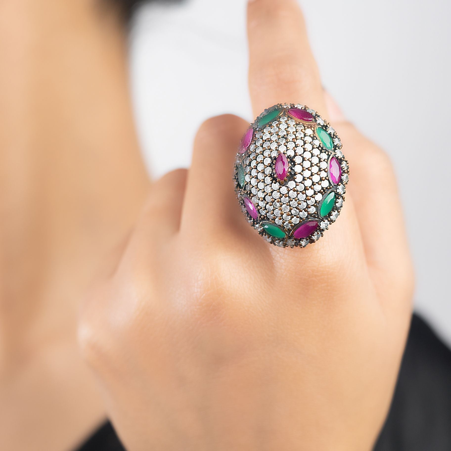 Elegant Silver Ring with Semi-Precious Stone and Dotted Design silverhousebyrj