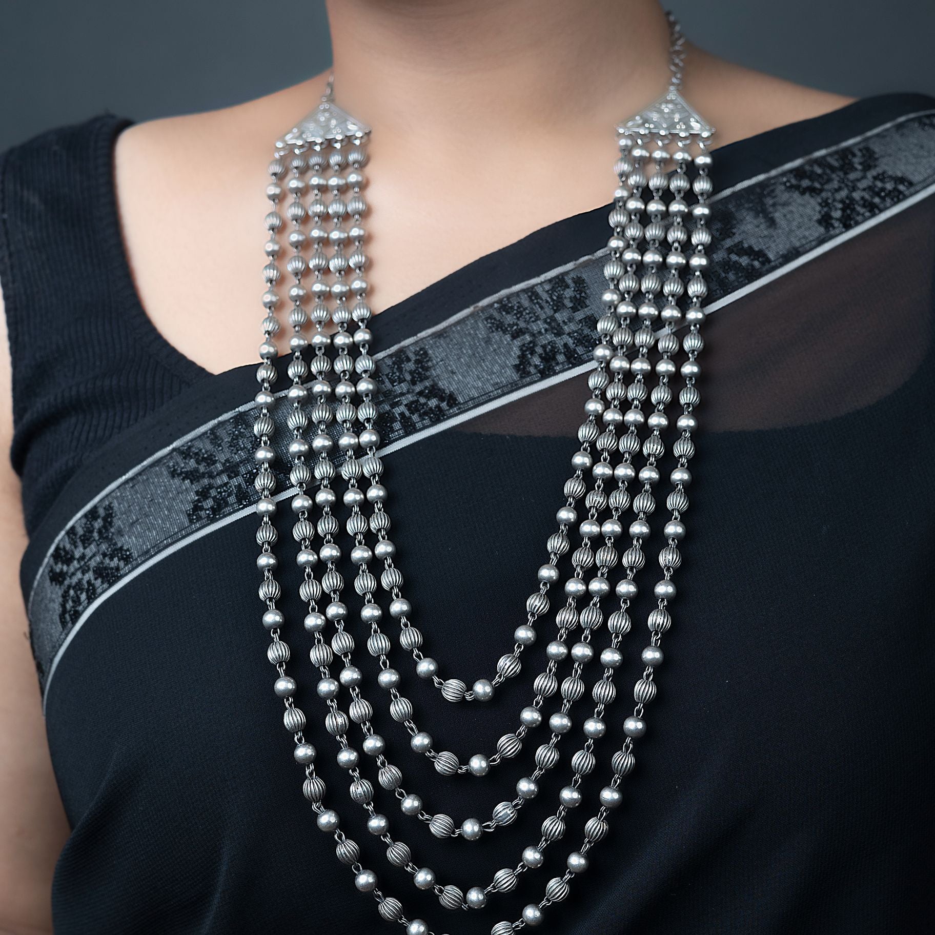 Exquisite  Multilayered silver matar mala Chain Neckpiece silverhousebyrj