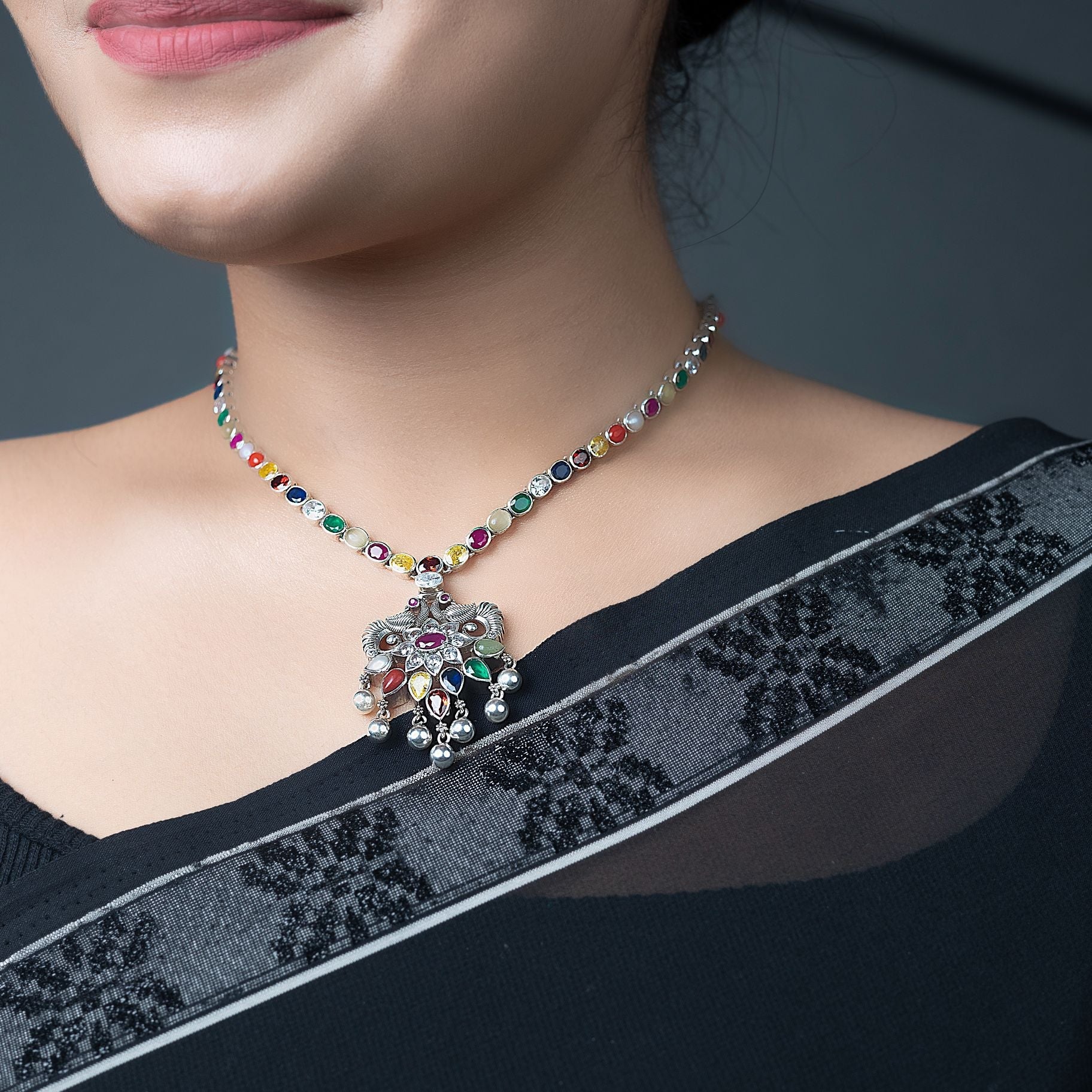 Exquisite Navratna Neck piece silverhousebyrj