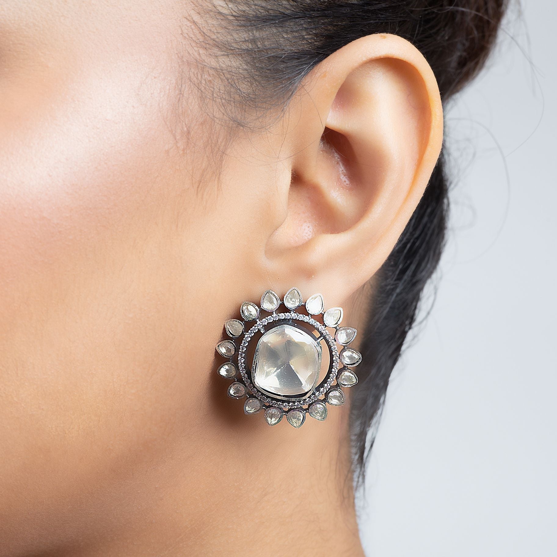 Exquisite Round Polki Ear stud Earrings silverhousebyrj