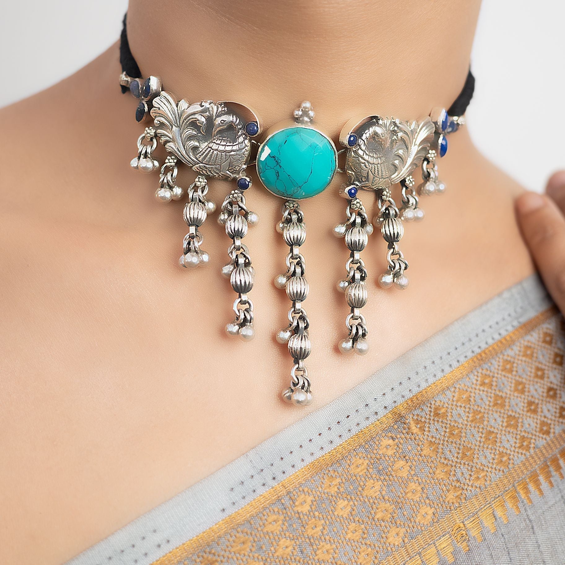 Firoza Mayuri Choker with Silver Droplets silverhousebyrj