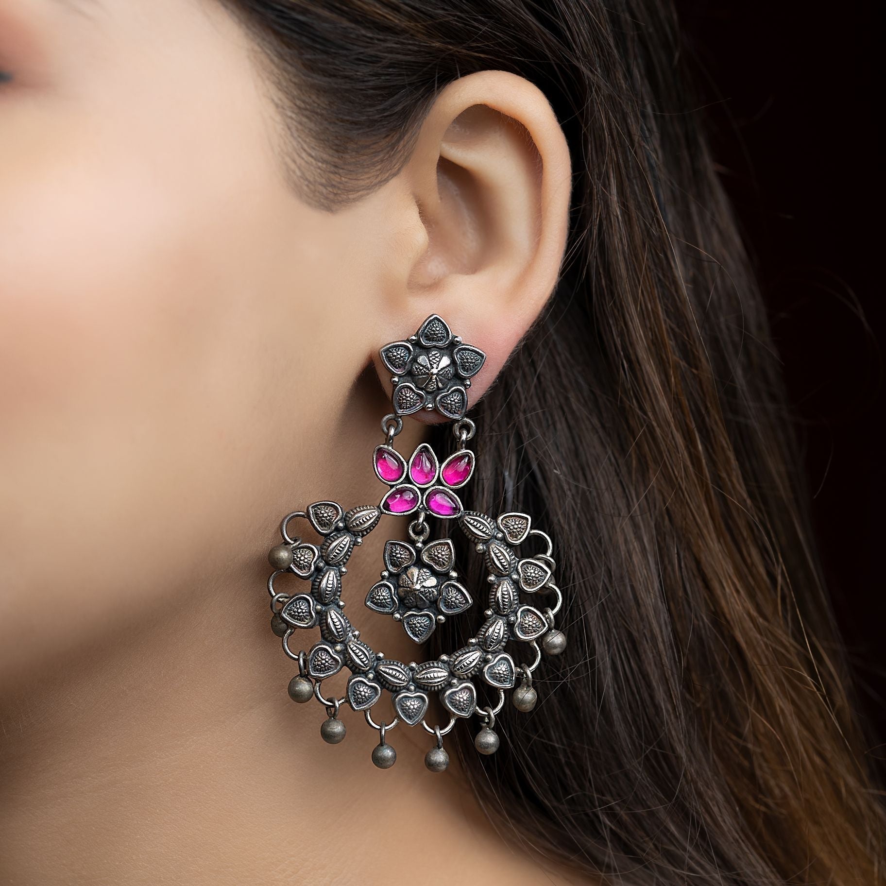 Floral Chand Bali Earrings silverhousebyrj