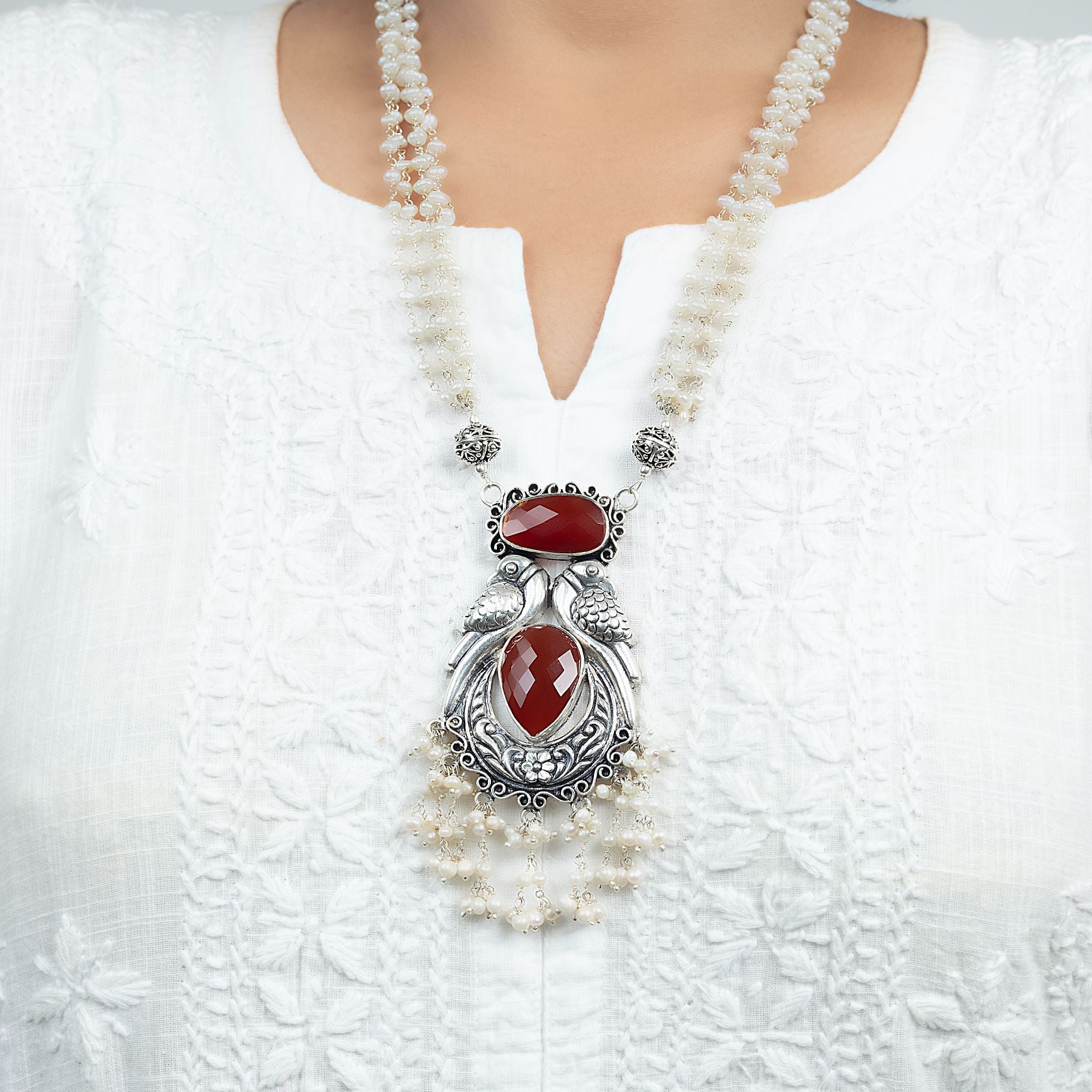 Graceful Necklace With Bunch of Pearls Chain Along Peacock Pendant silverhousebyrj