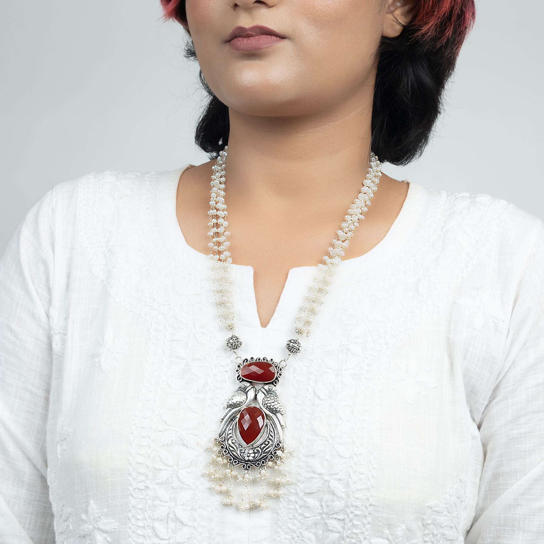 Graceful Necklace With Bunch of Pearls Chain Along Peacock Pendant silverhousebyrj