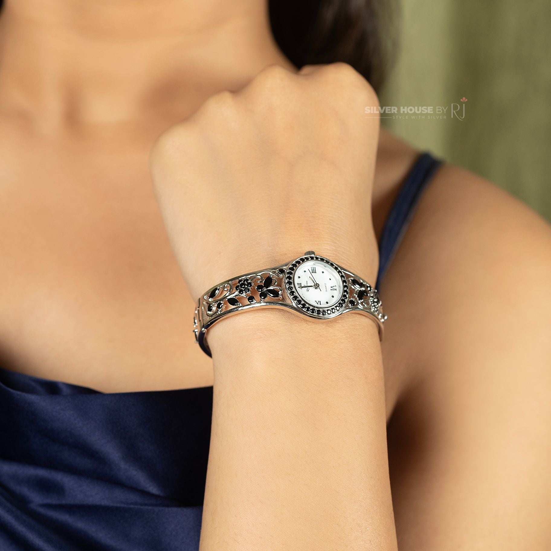 Italian Leaf Designer Kada Styled Wrist Watch silverhousebyrj