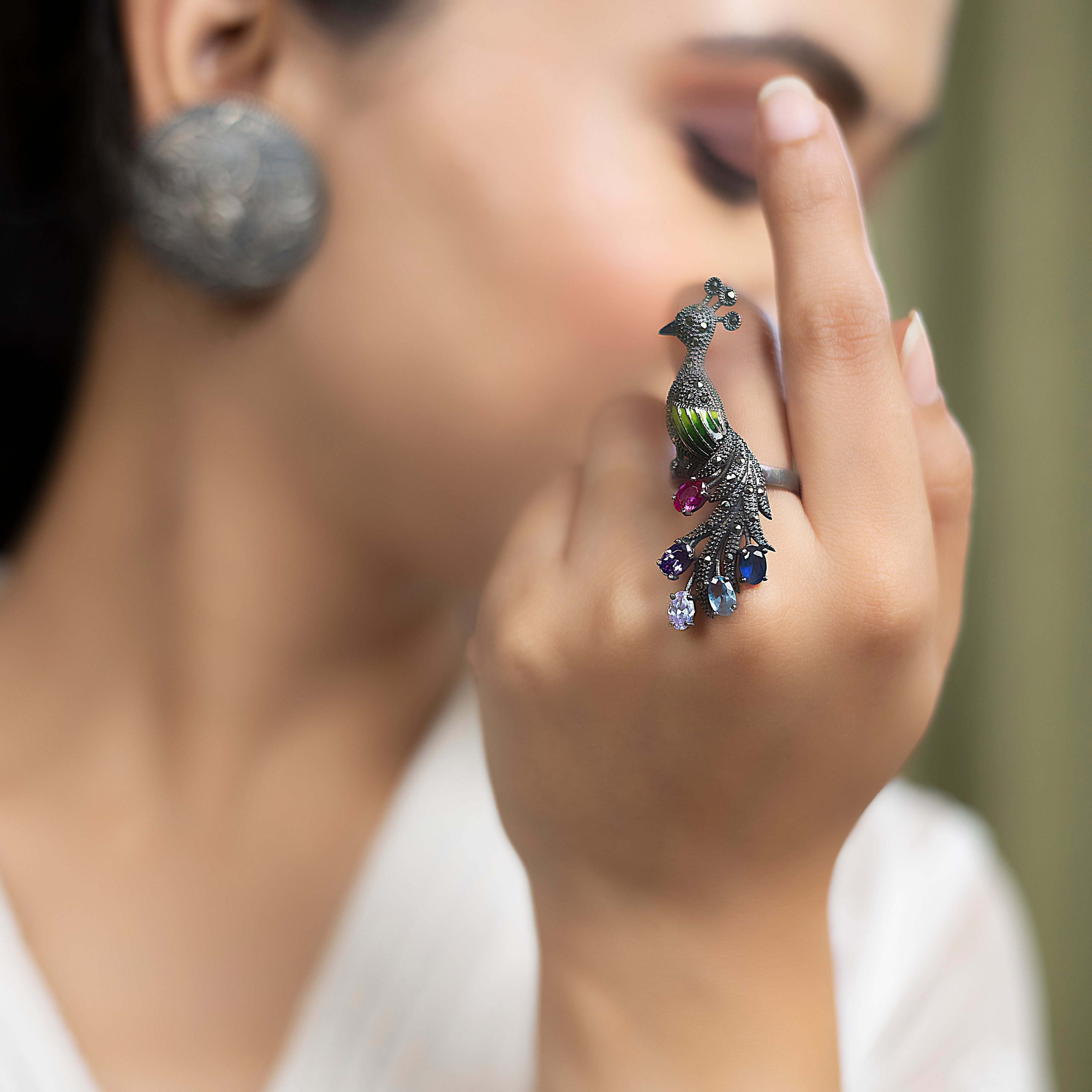 Magnificent Peacock Ring with Ornate Indian Design silverhousebyrj