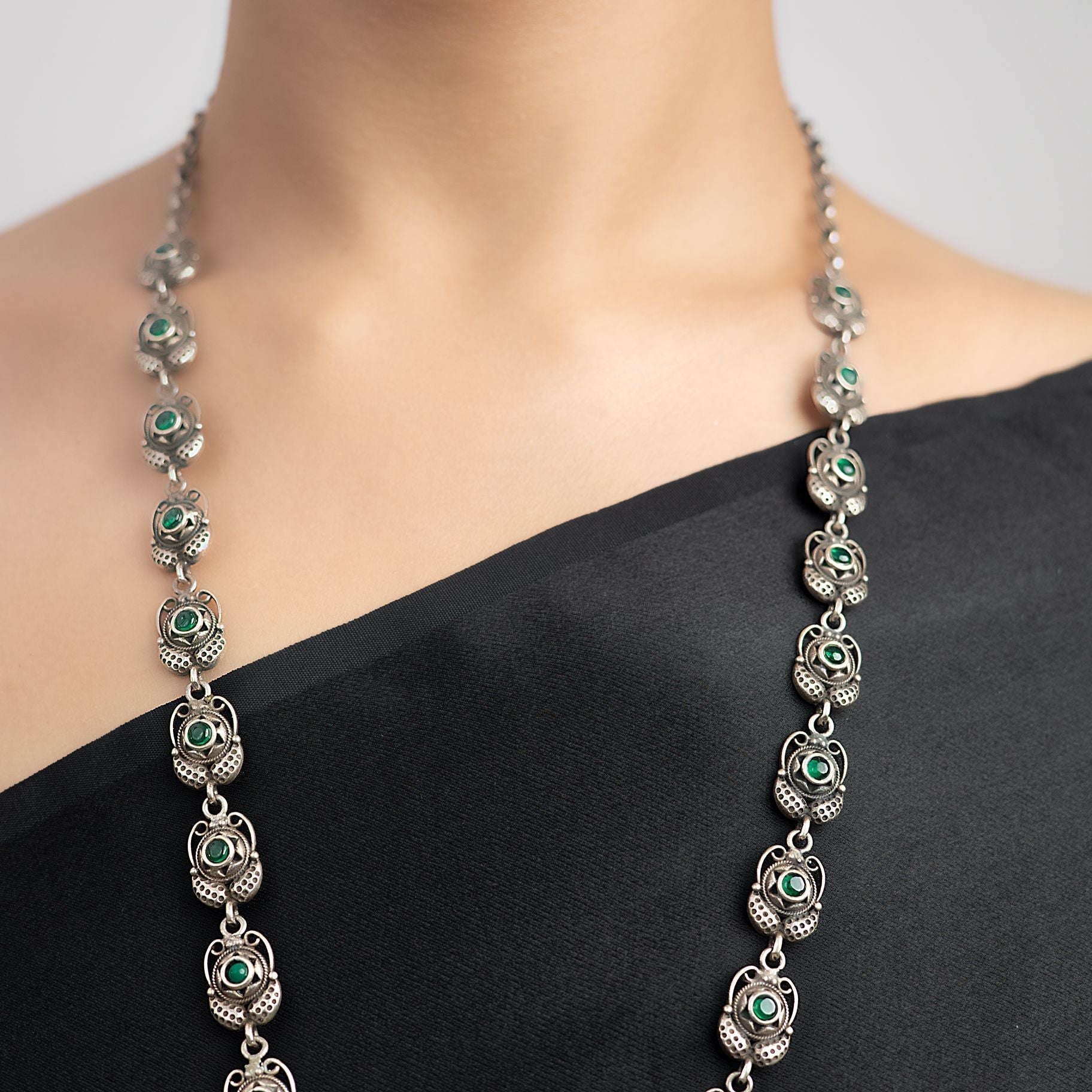 Magnificent light weight mayuri necklace with designer long chain silverhousebyrj